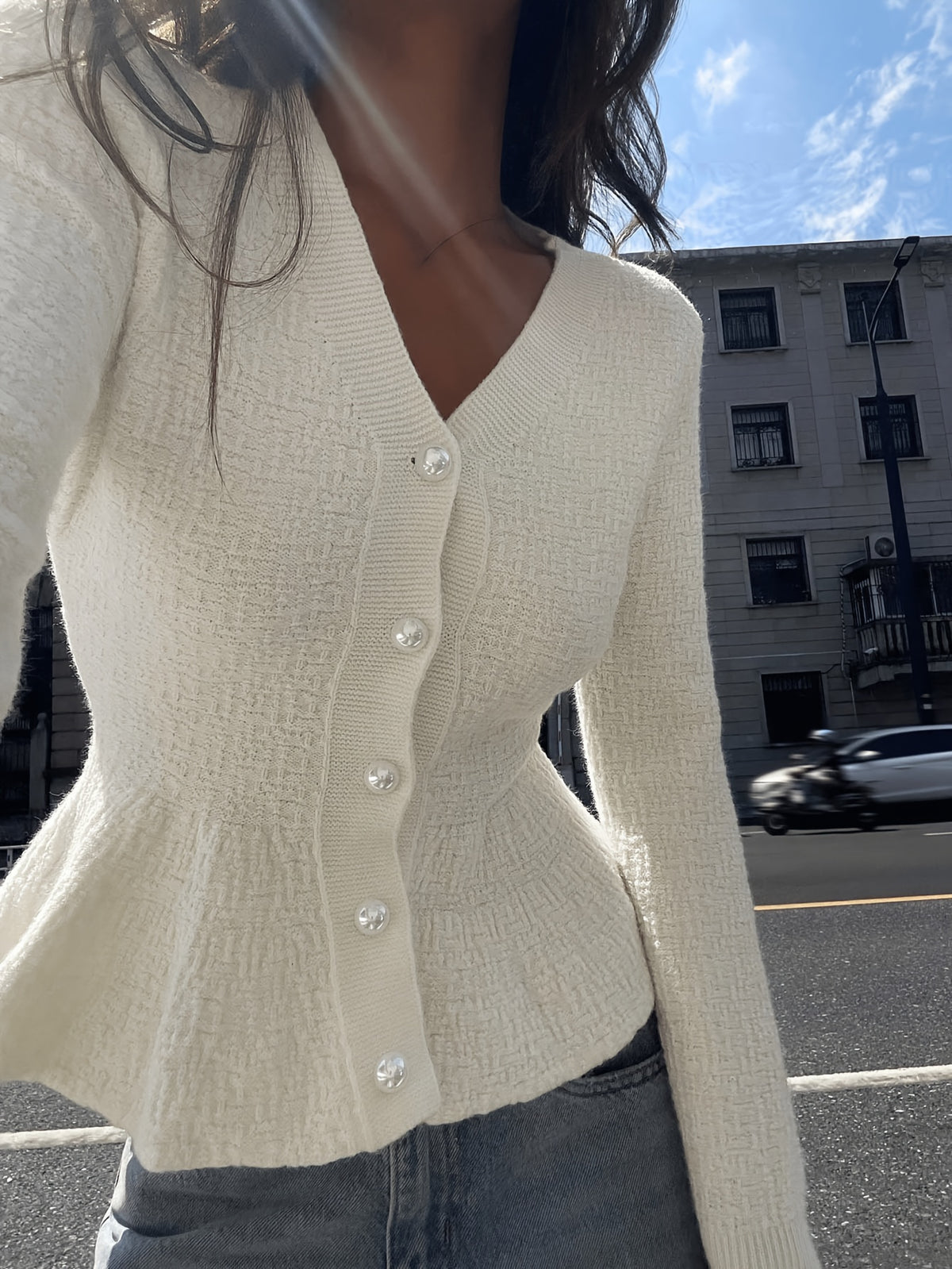 Pearl Button Peplum Cardigan