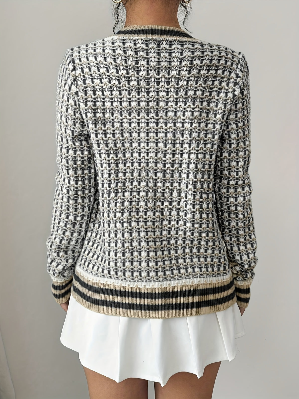 Contrast Trim Textured Knit Cardigan