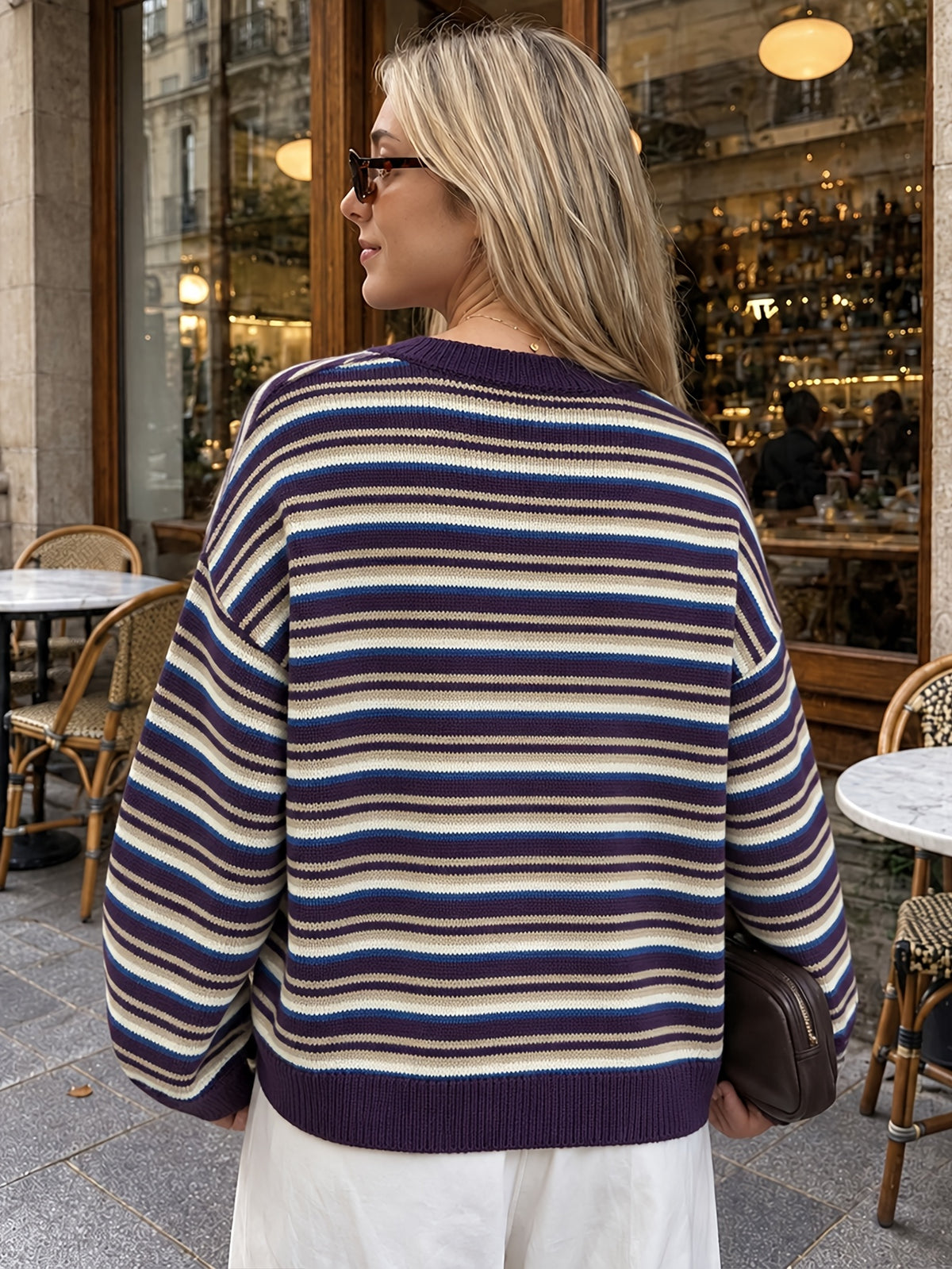 Multi Stripe Crew Neck Cardigan - JOYSONS