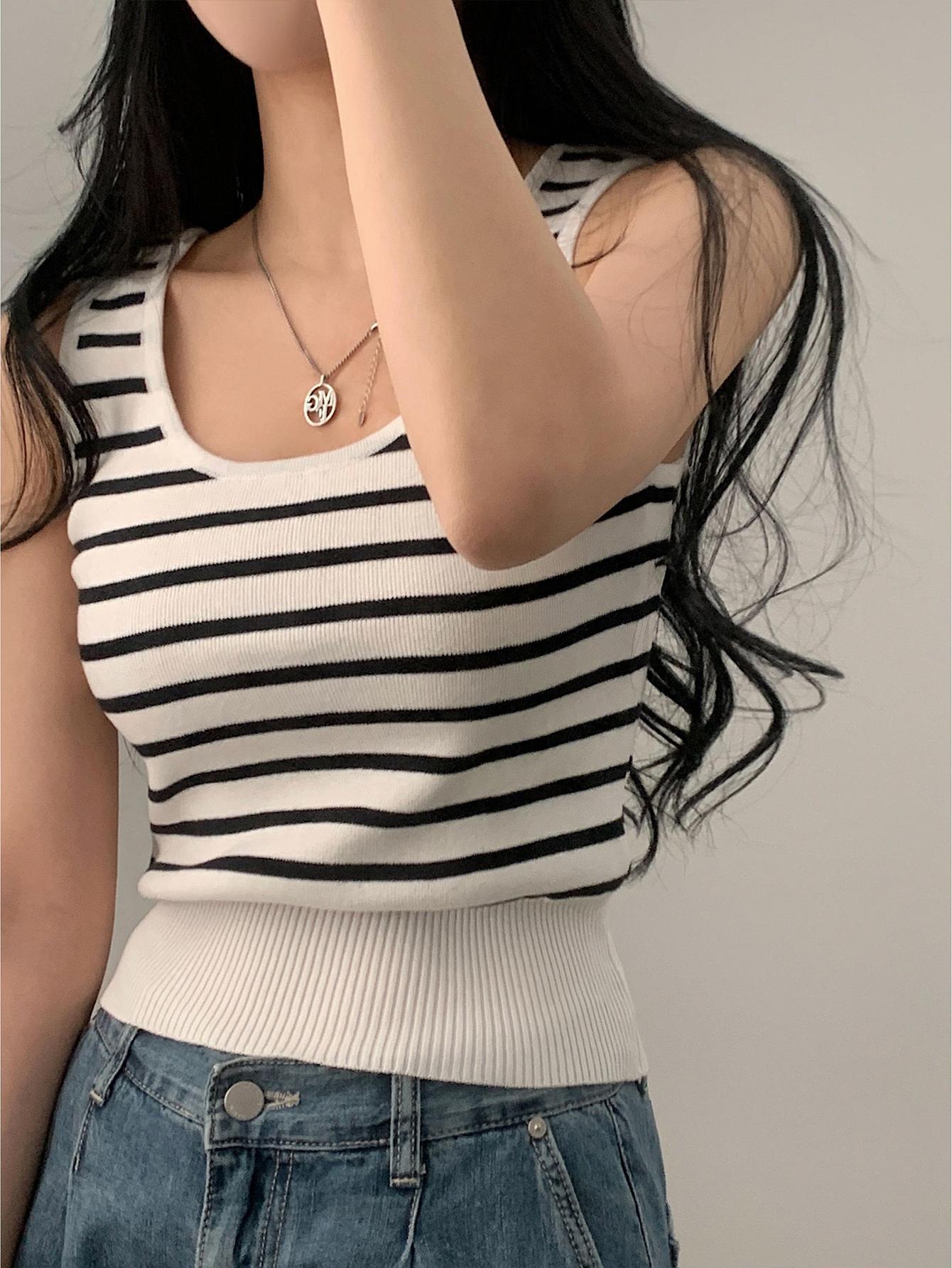 JOYSONS striped ribbed sleeveless knit tank top