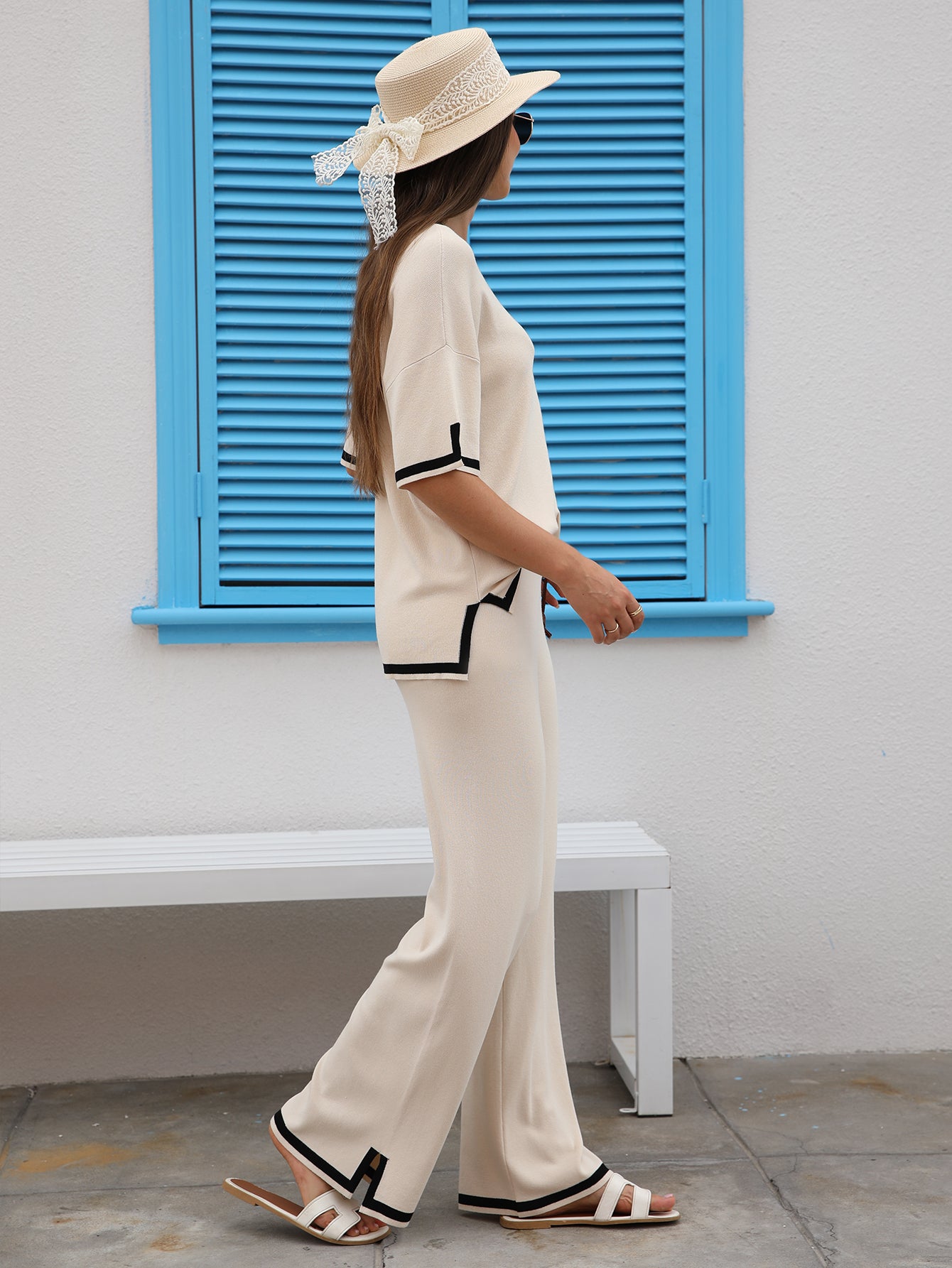 Contrast Trim Knit Outfit Set