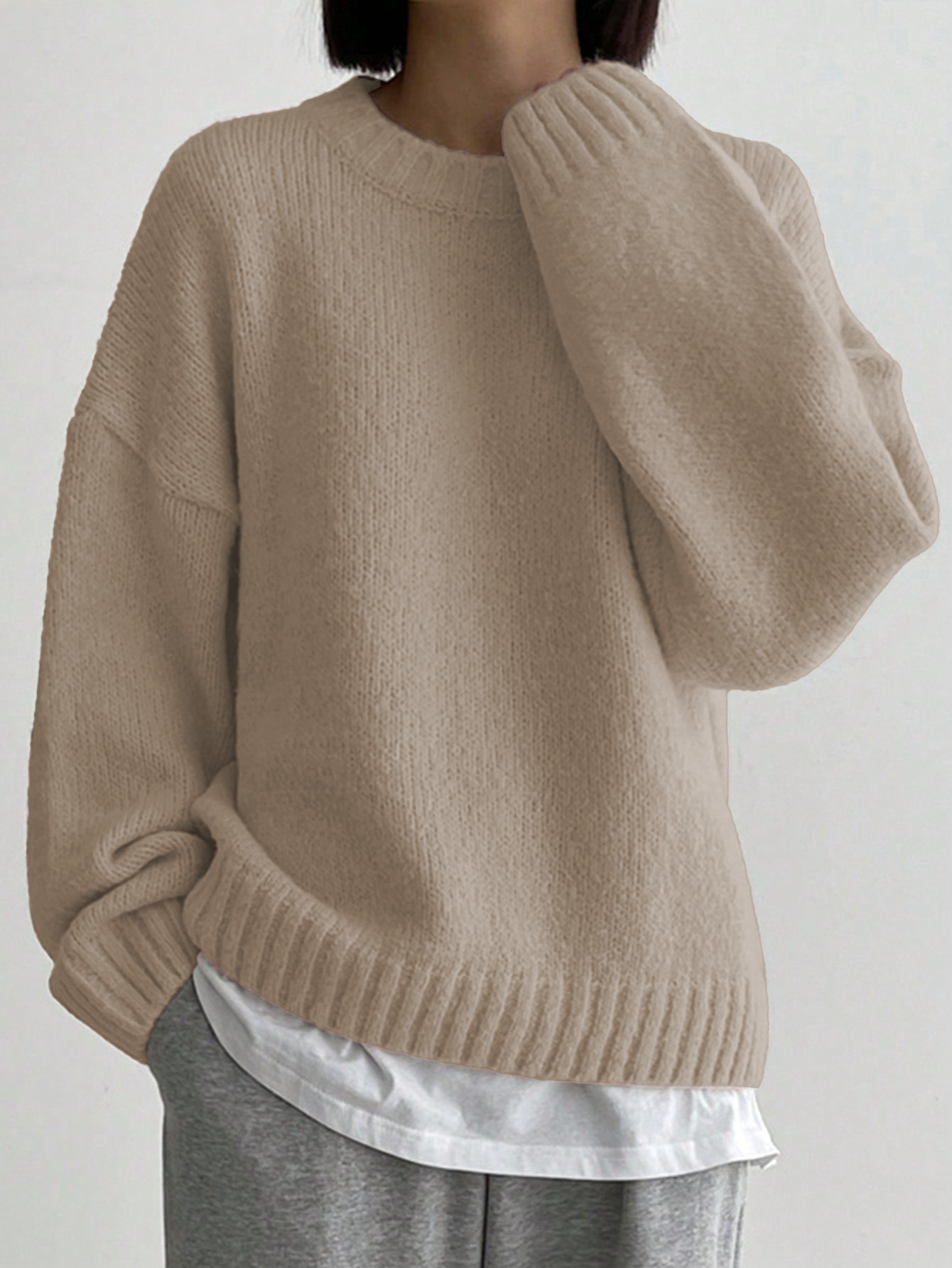 JOYSONS oversized drop-shoulder crew neck sweater
