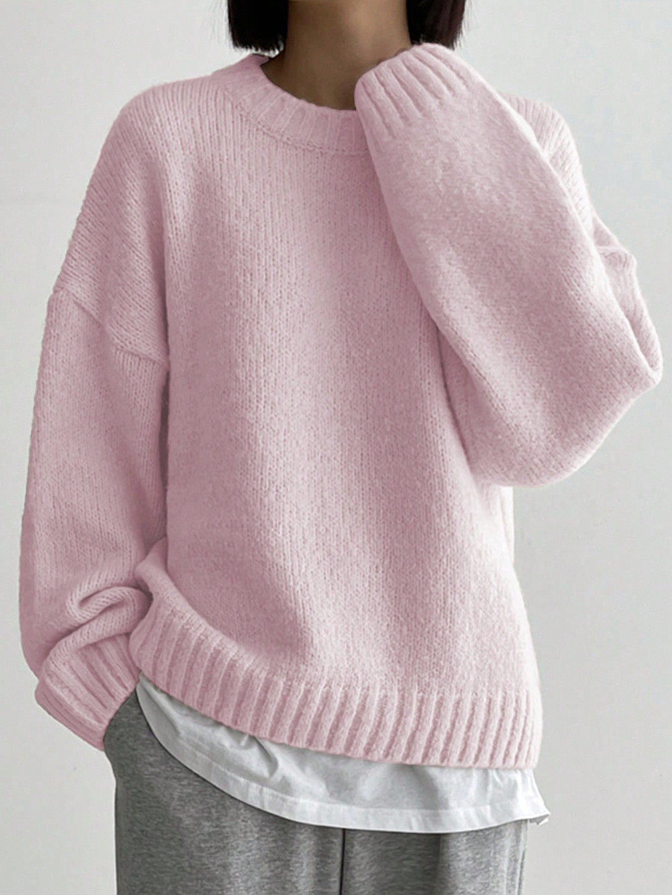 JOYSONS oversized drop-shoulder crew neck sweater