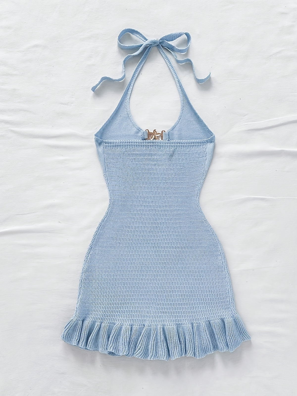 Halter Cutout Ruffle Hem Knit Mini Dress