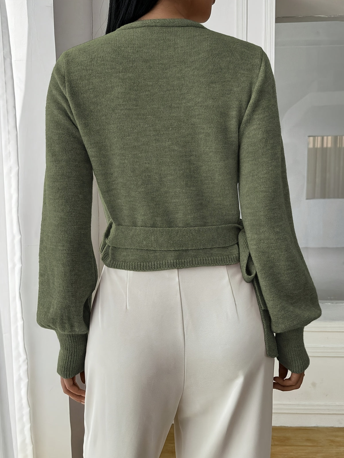 Faux Wrap Balloon Sleeve Sweater