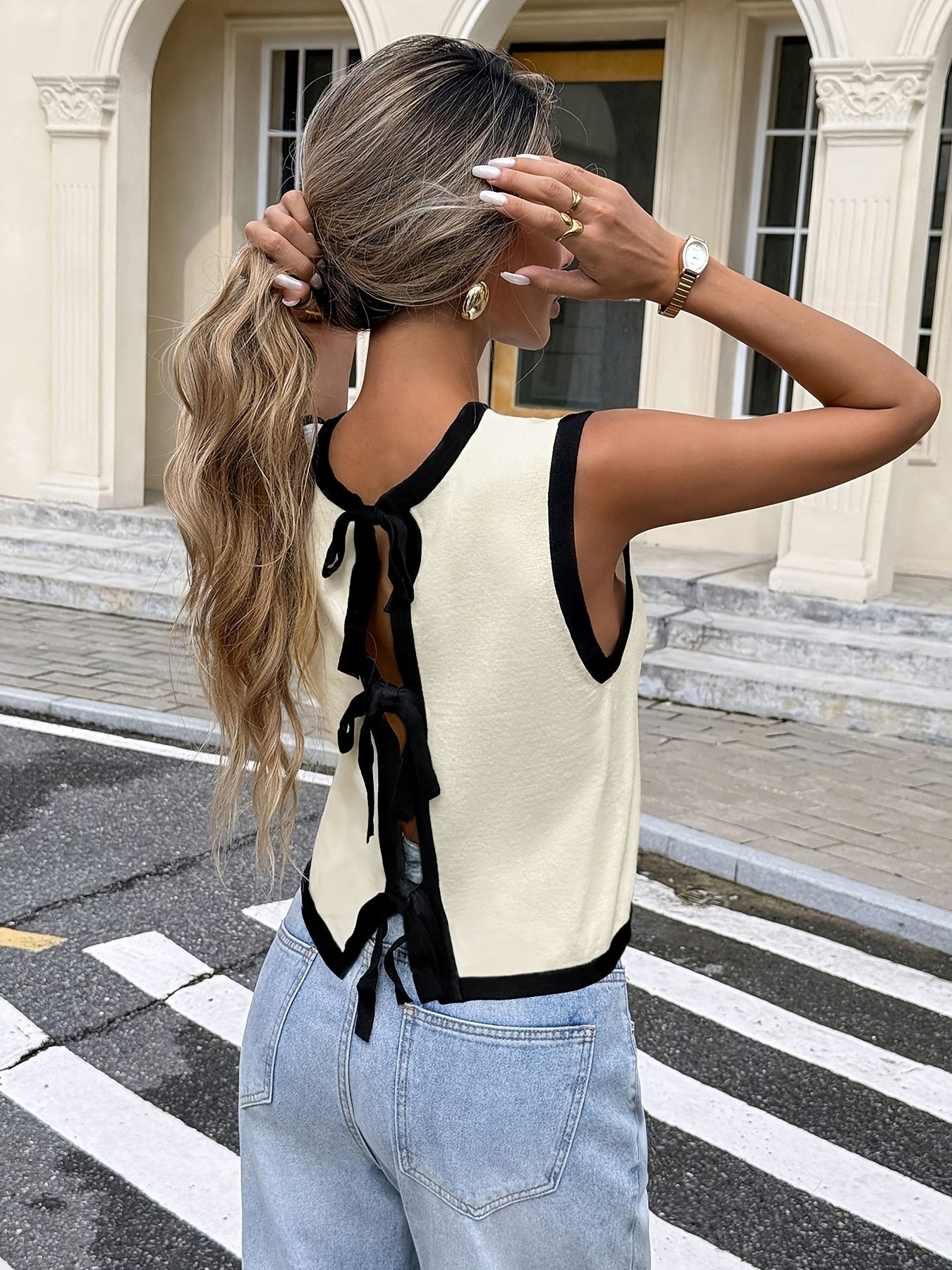 Contrast Trim Side Tie Knit Vest
