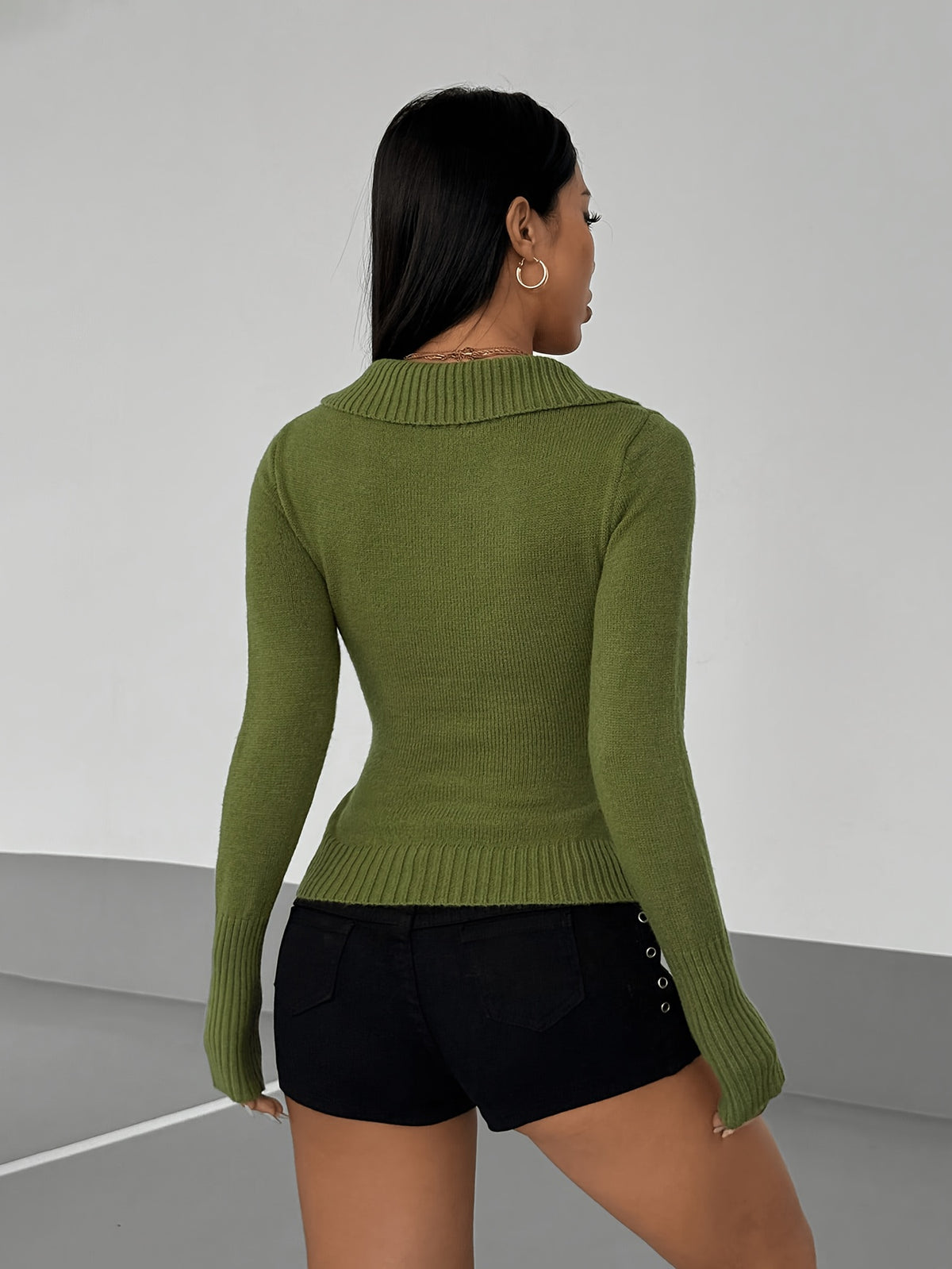 Wrap Collar Ribbed Crop Sweater