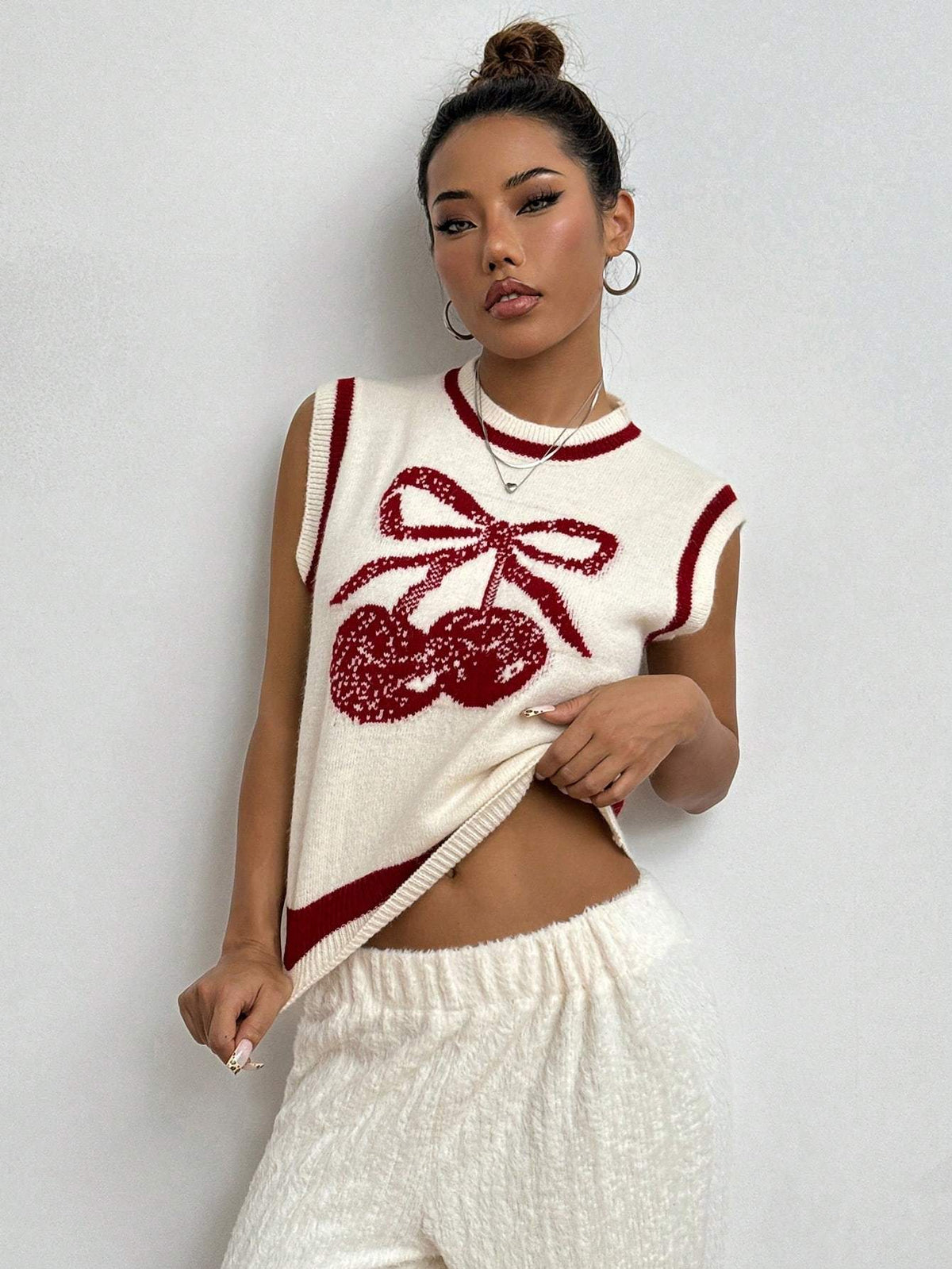Cherry Bow Intarsia Knit Tank