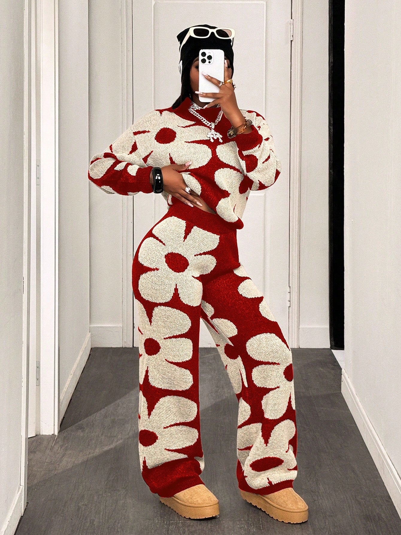 Floral Pants Knit Outfit Set