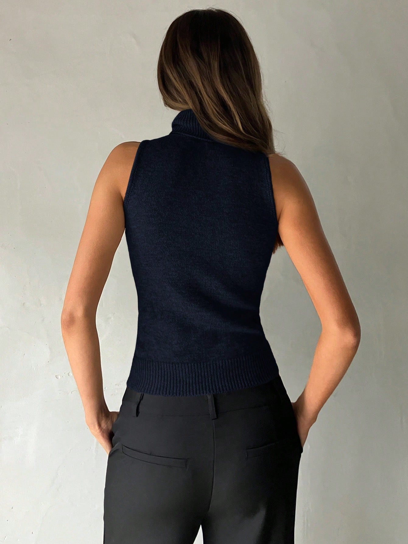 Ribbed Sleeveless Knit Vest