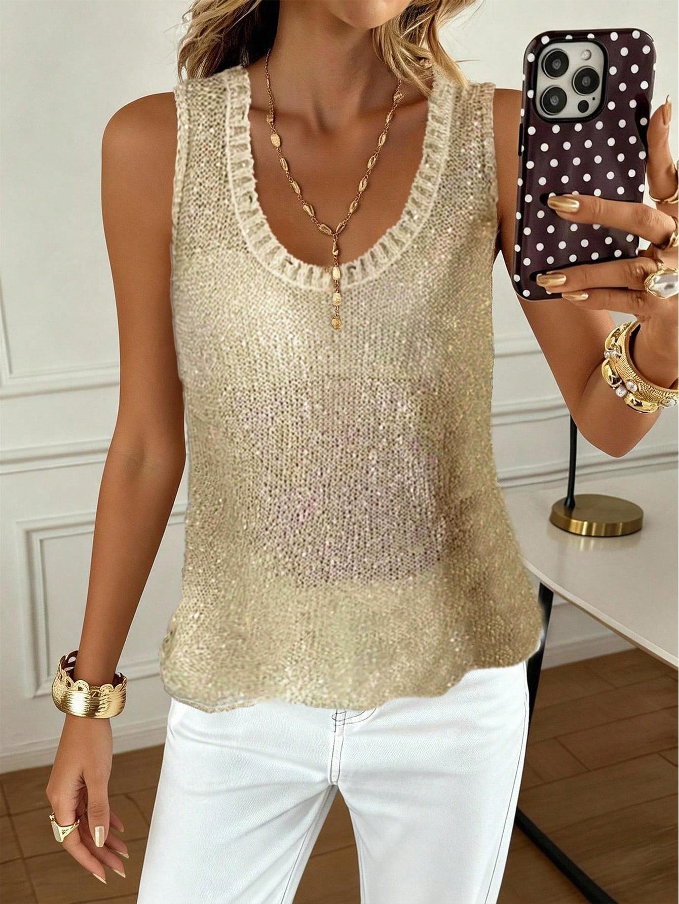 Metallic Sleeveless Knit Vest
