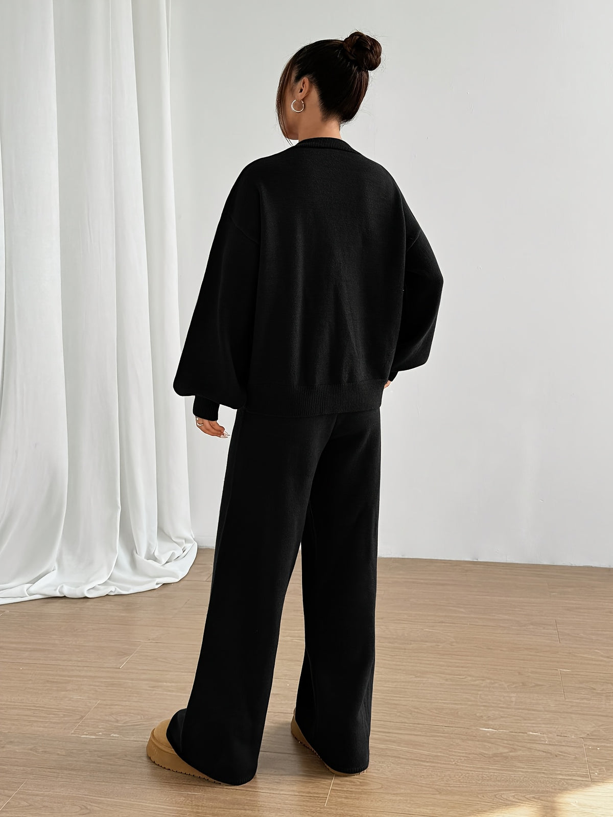 Tie Front Cardigan & Wide Leg Pants Set