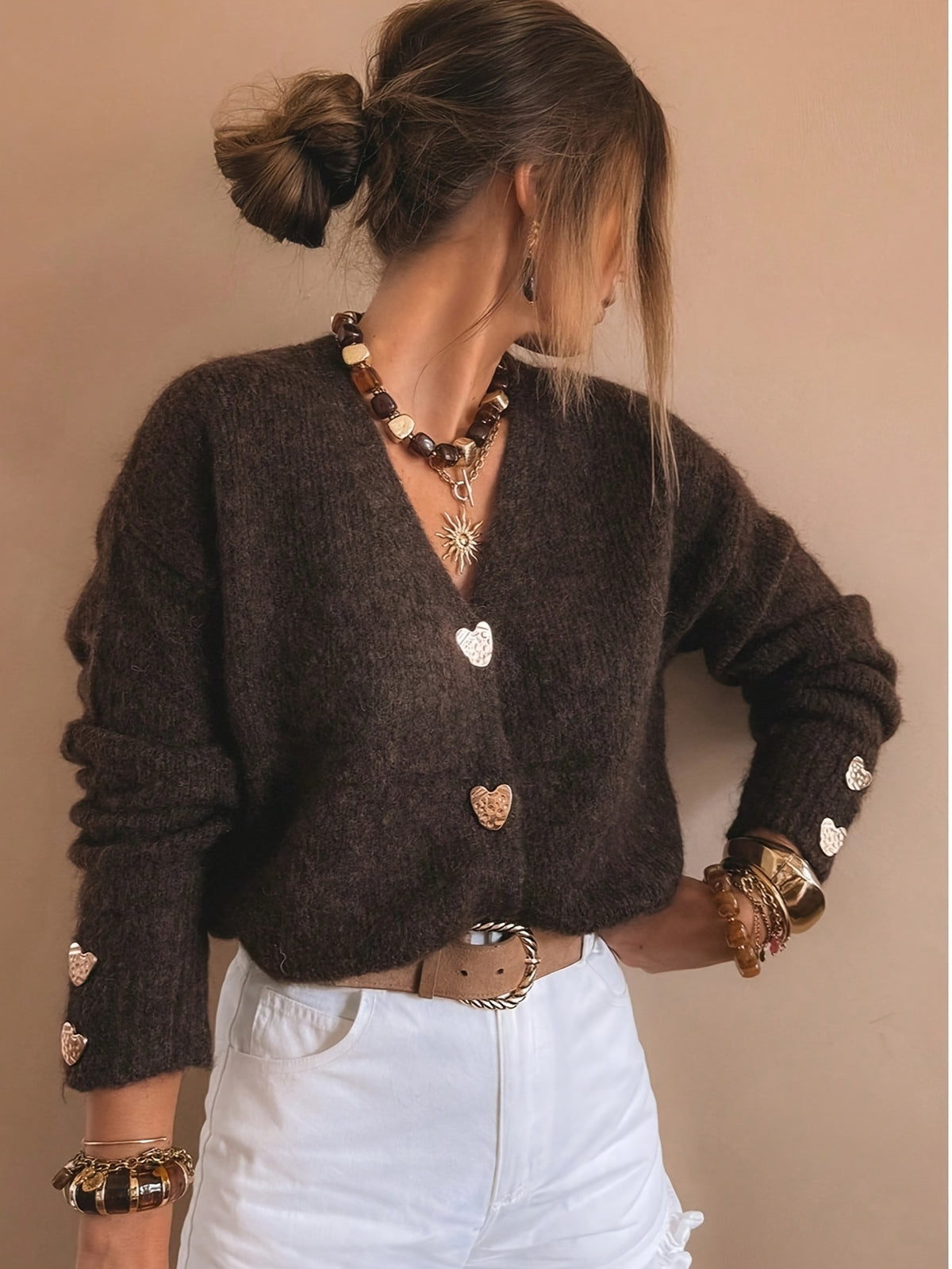 Heart Button Fuzzy Cardigan