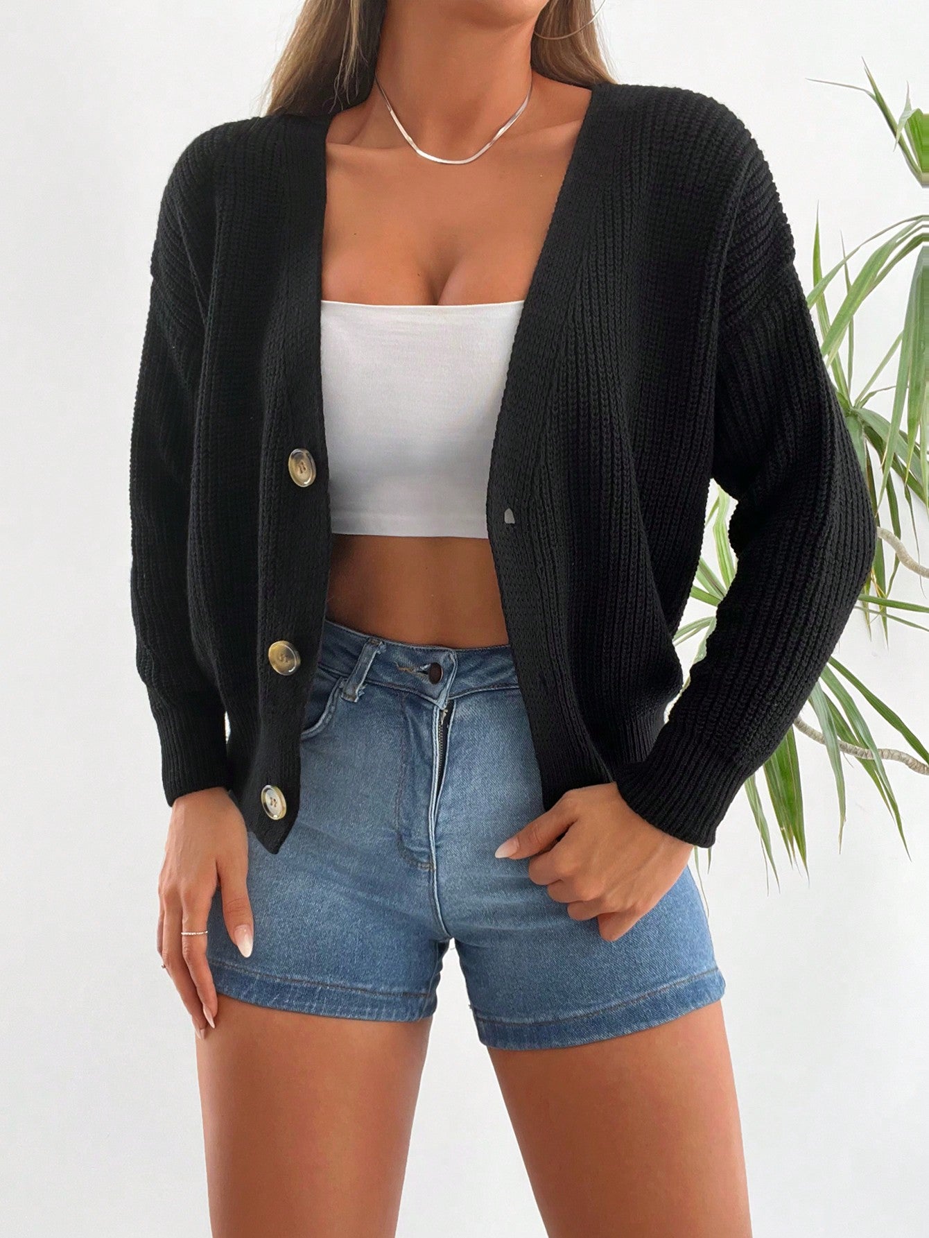 JOYSONS cropped button-up knit cardigan