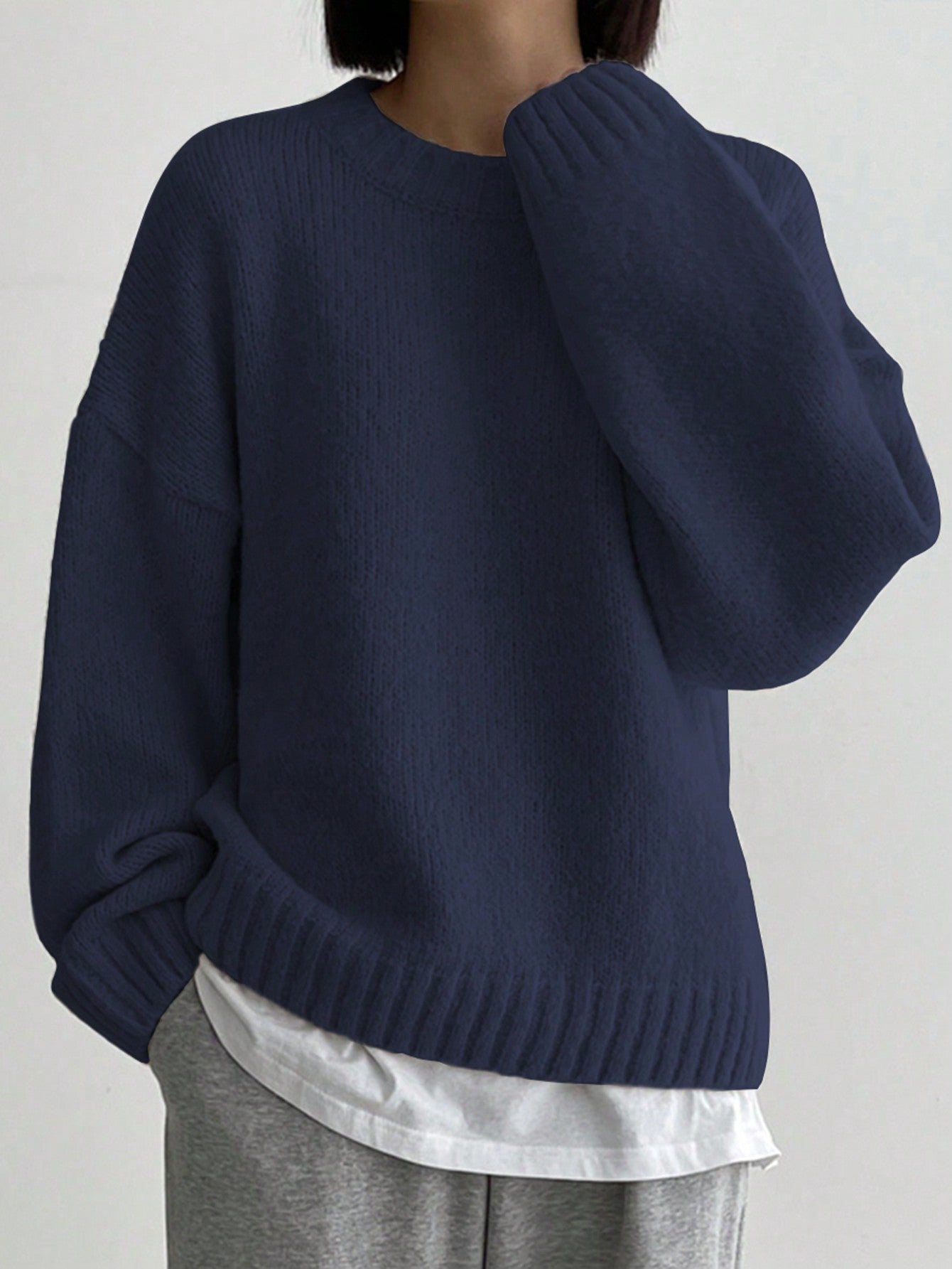 JOYSONS oversized drop-shoulder crew neck sweater