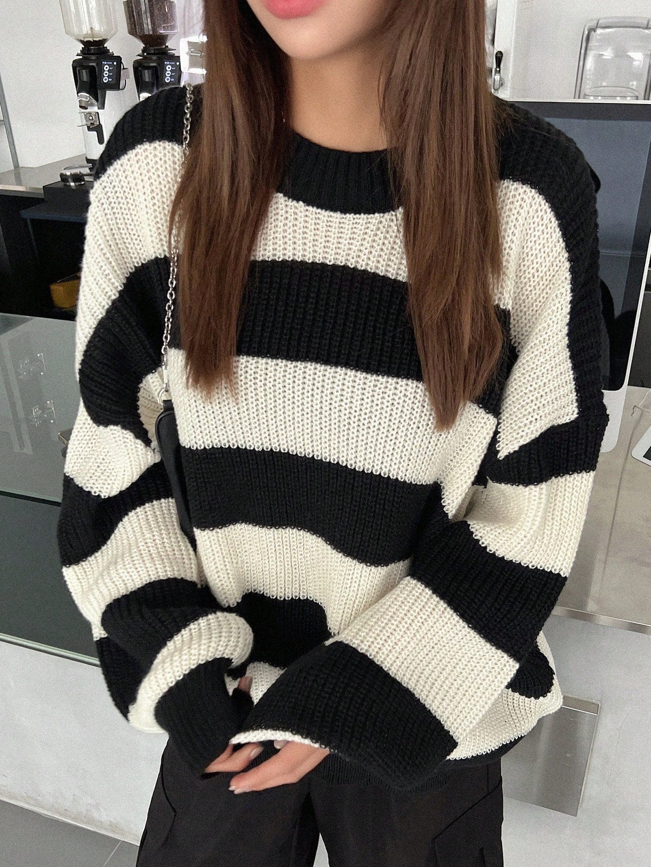 JOYSONS striped cropped knit sweater