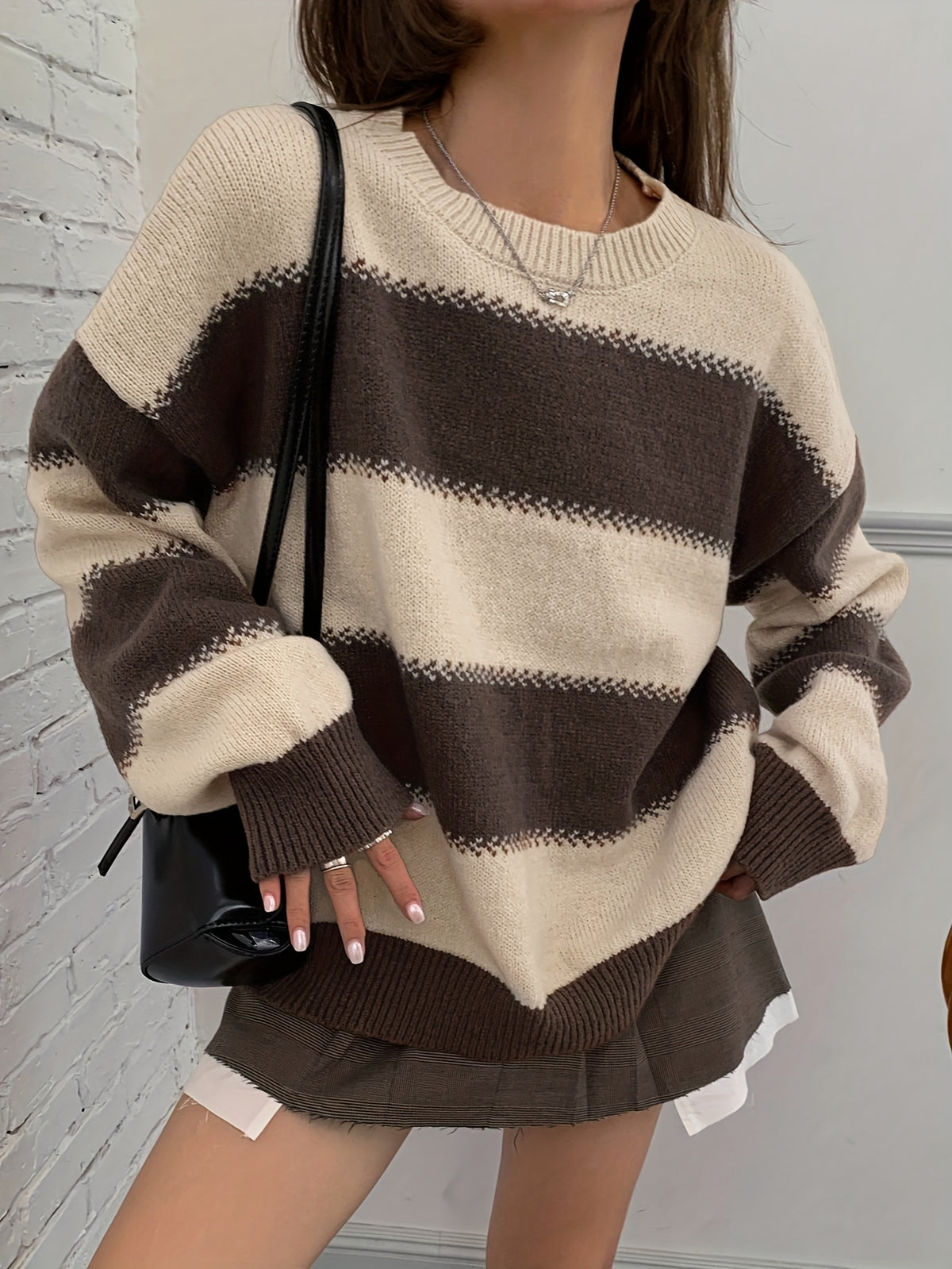 Wide Stripe Relaxed Crew Neck Sweater