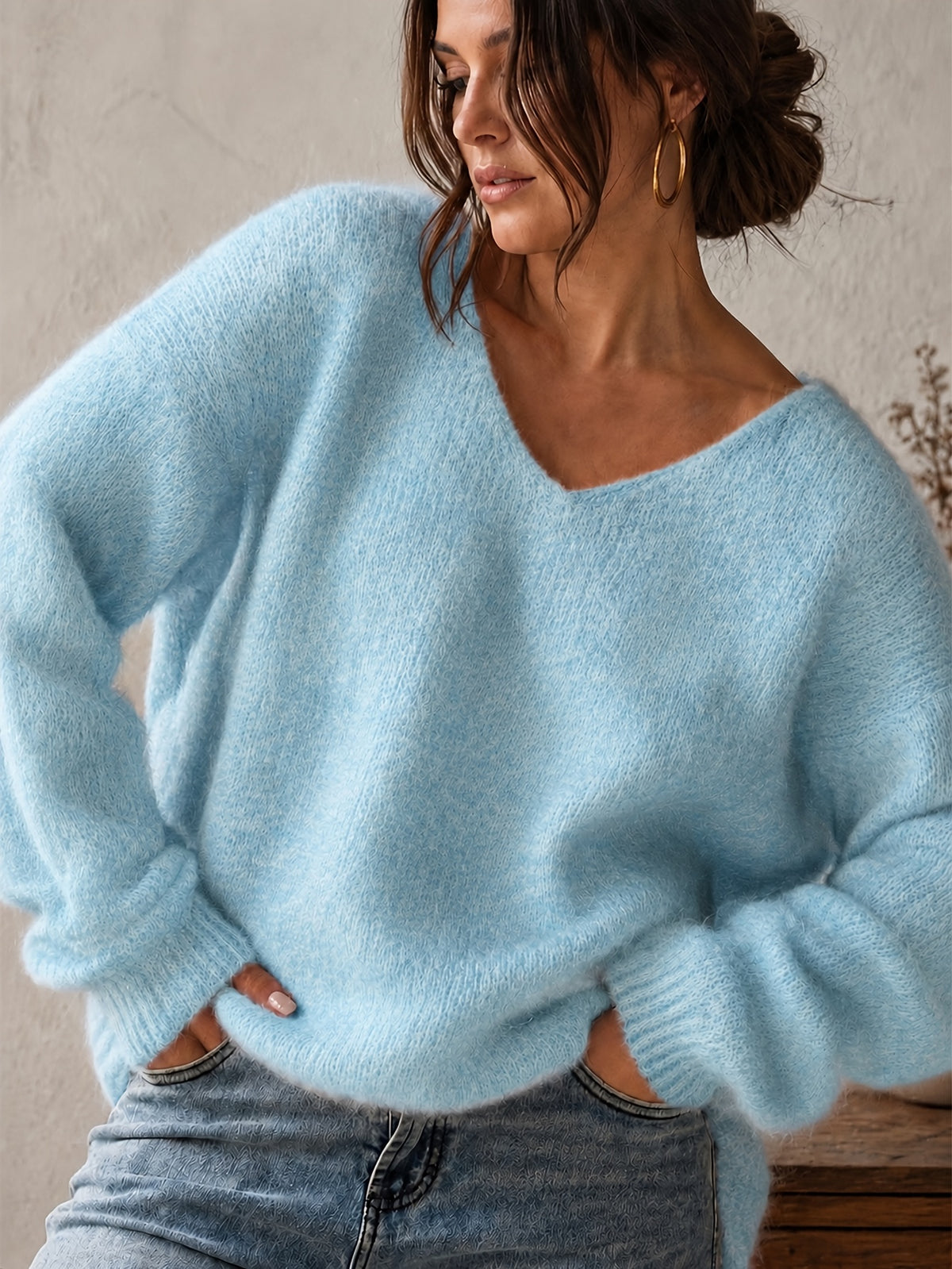 Everyday V-Neck Sweater in Sky Blue