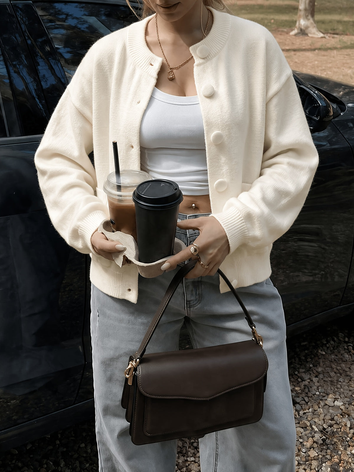 Chunky Knit Crew Neck Cardigan