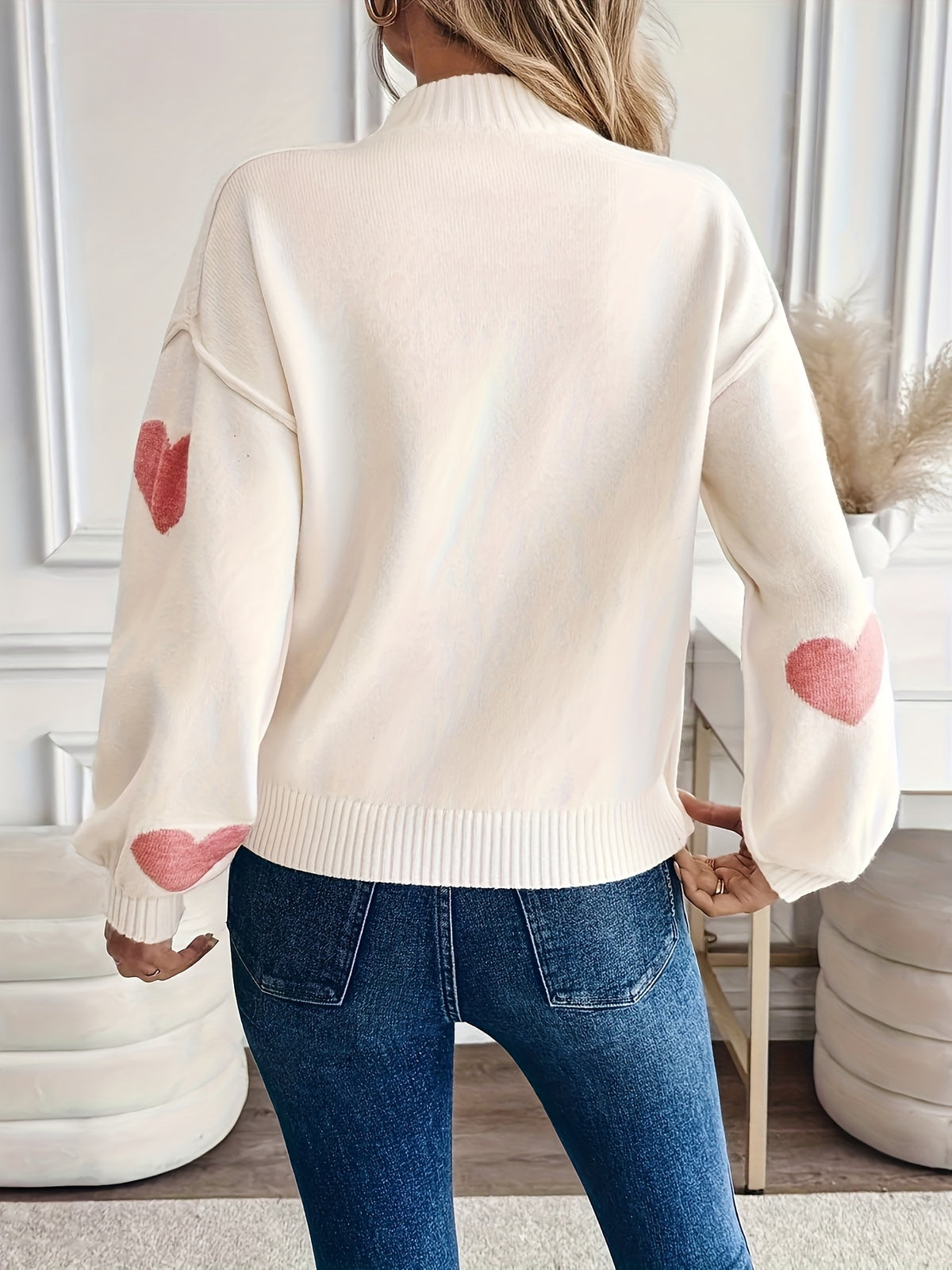 Heart Pattern Mock Neck Sweater