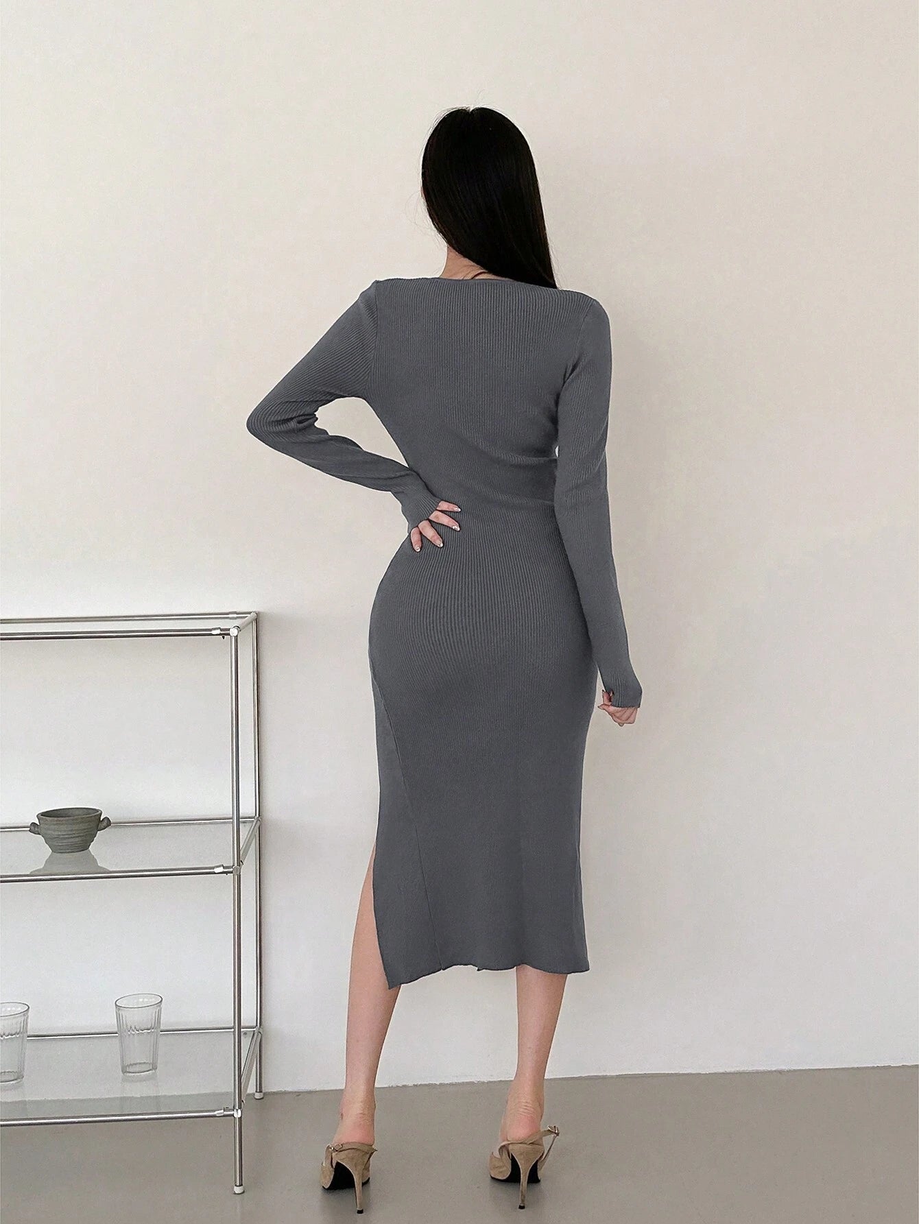 JOYSONS split-thigh knit sweater dress