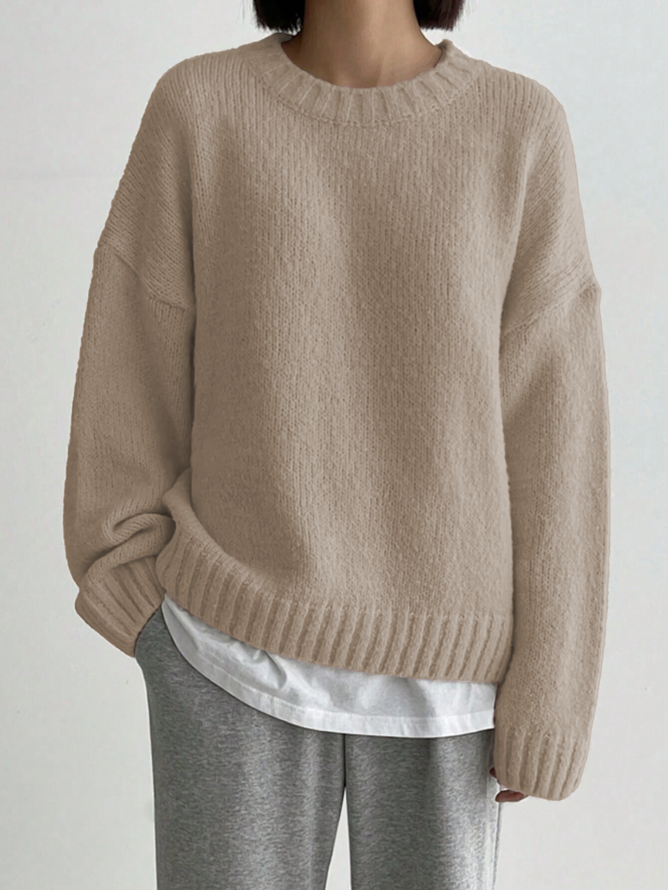 JOYSONS oversized drop-shoulder crew neck sweater