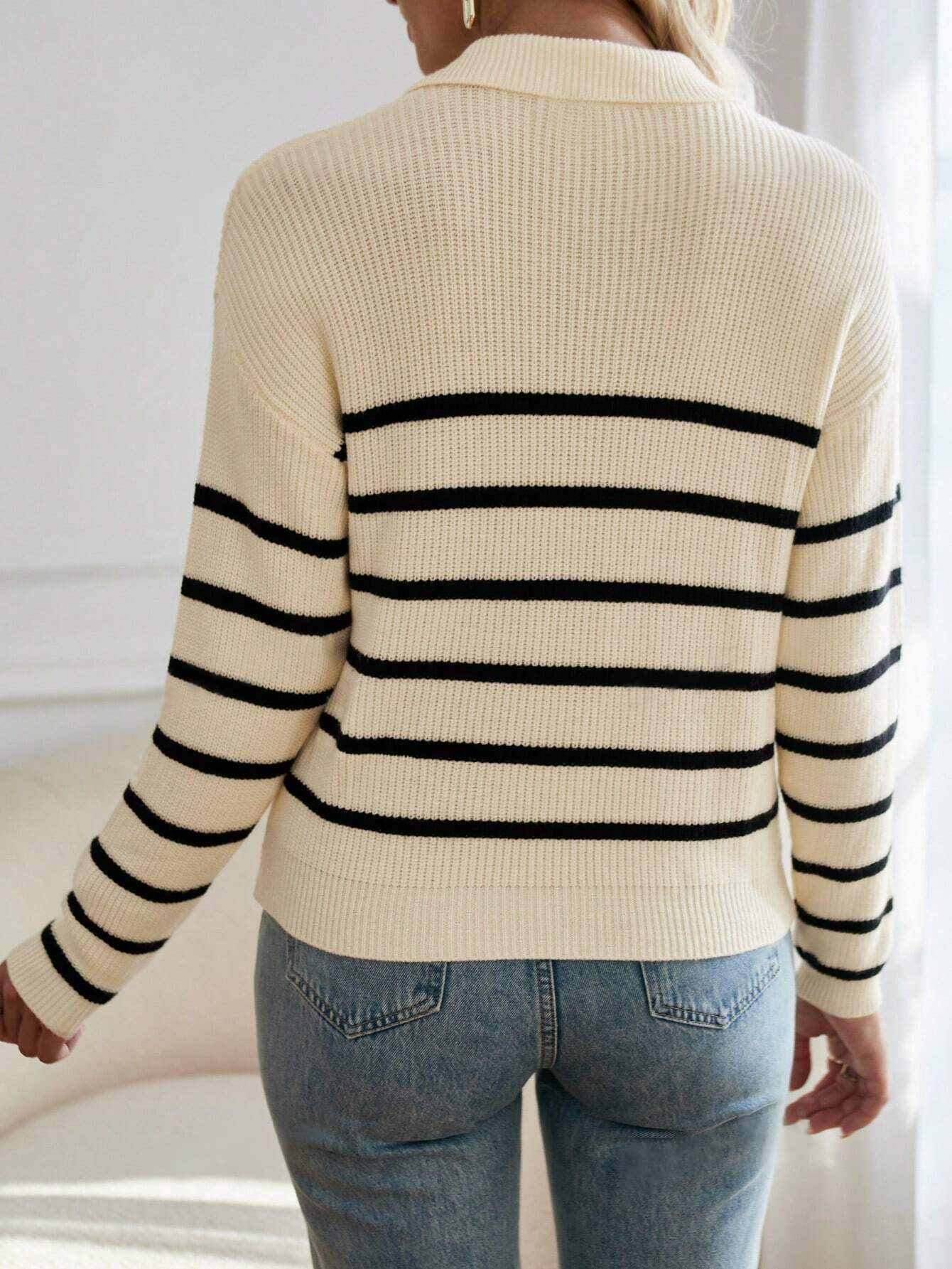 JOYSONS striped half-zip ribbed knit sweater