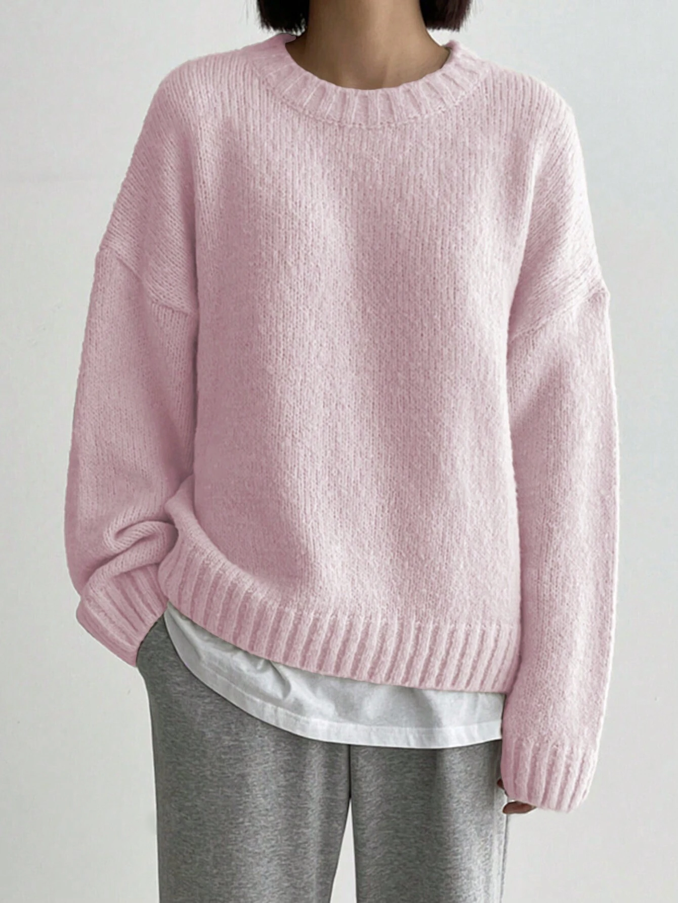 JOYSONS oversized drop-shoulder crew neck sweater
