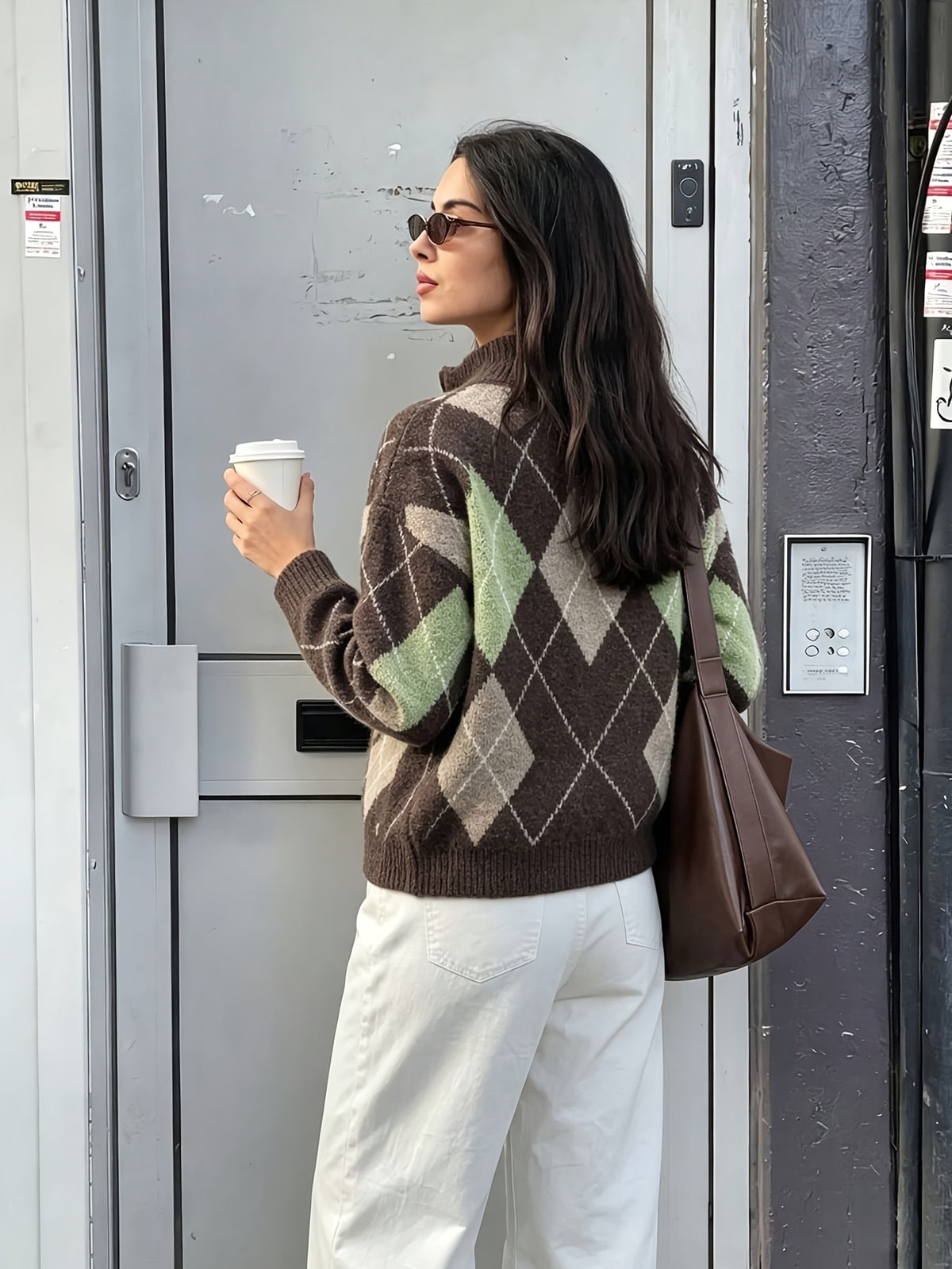 Argyle Zip-Up Cardigan