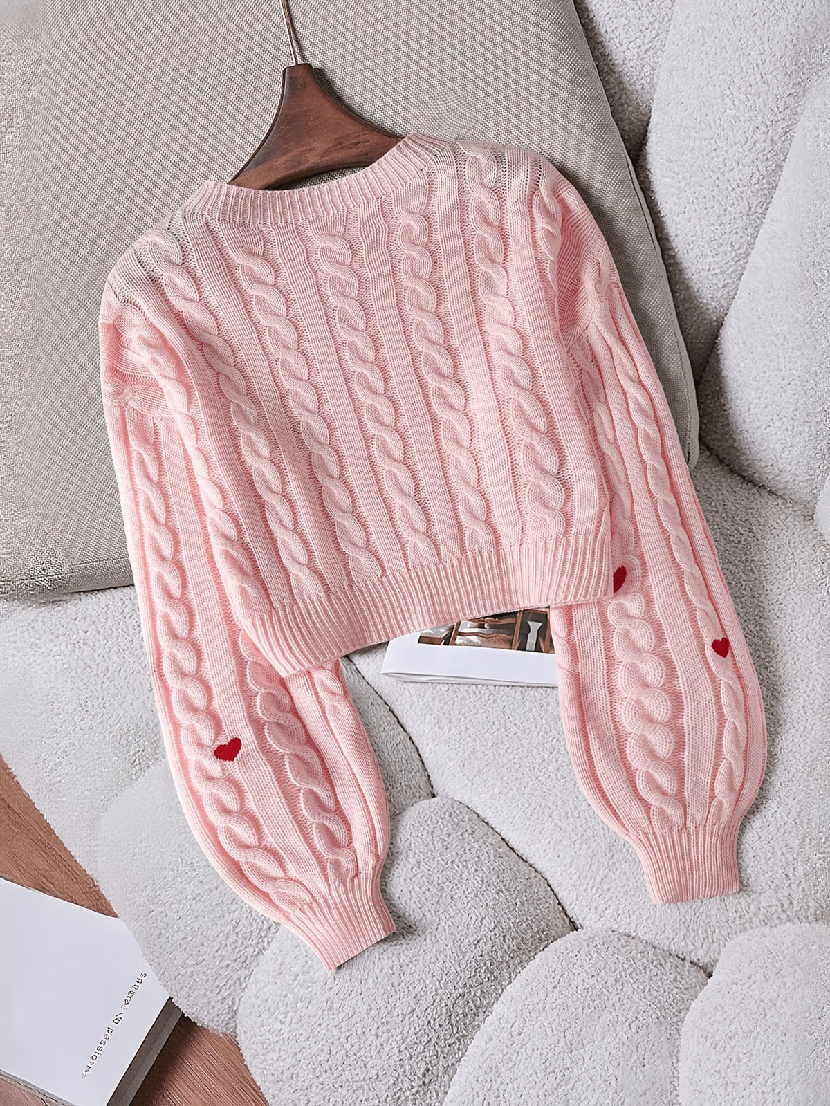 Heart Embroidered Cable Sweater