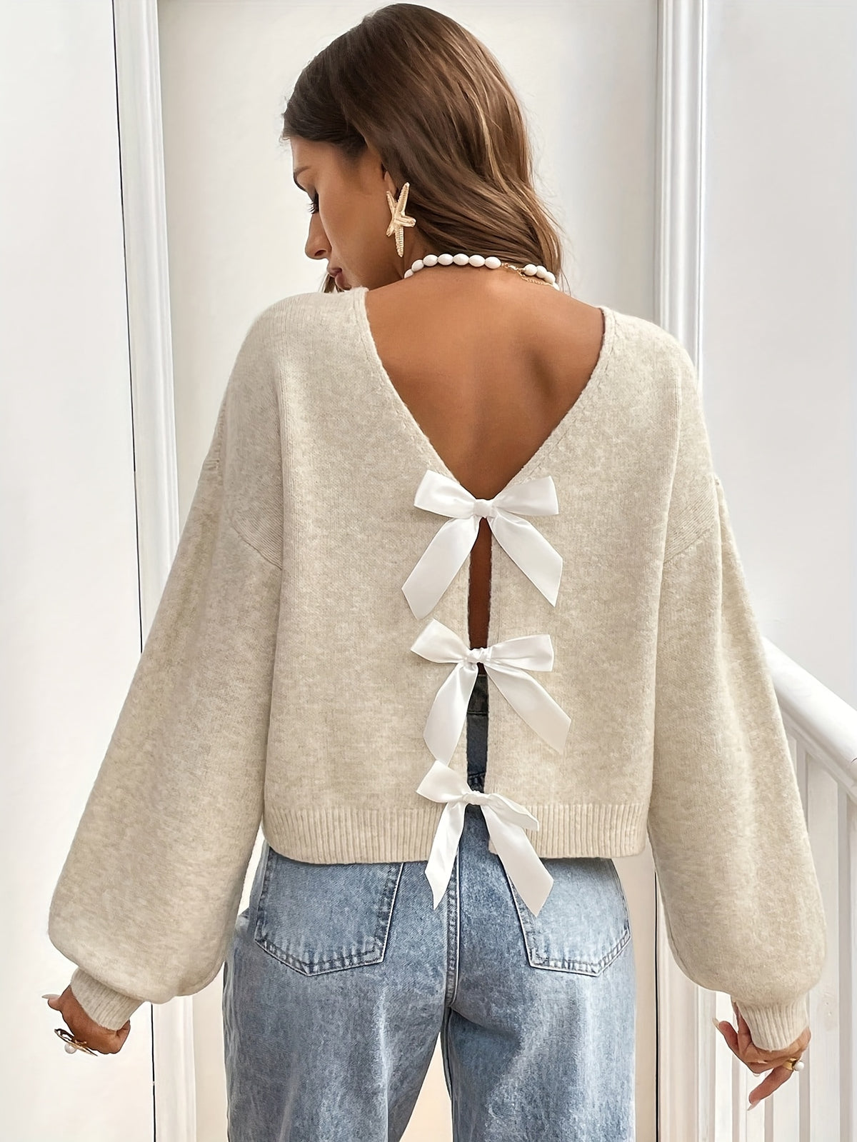 Bow Back Boat Neck Sweater