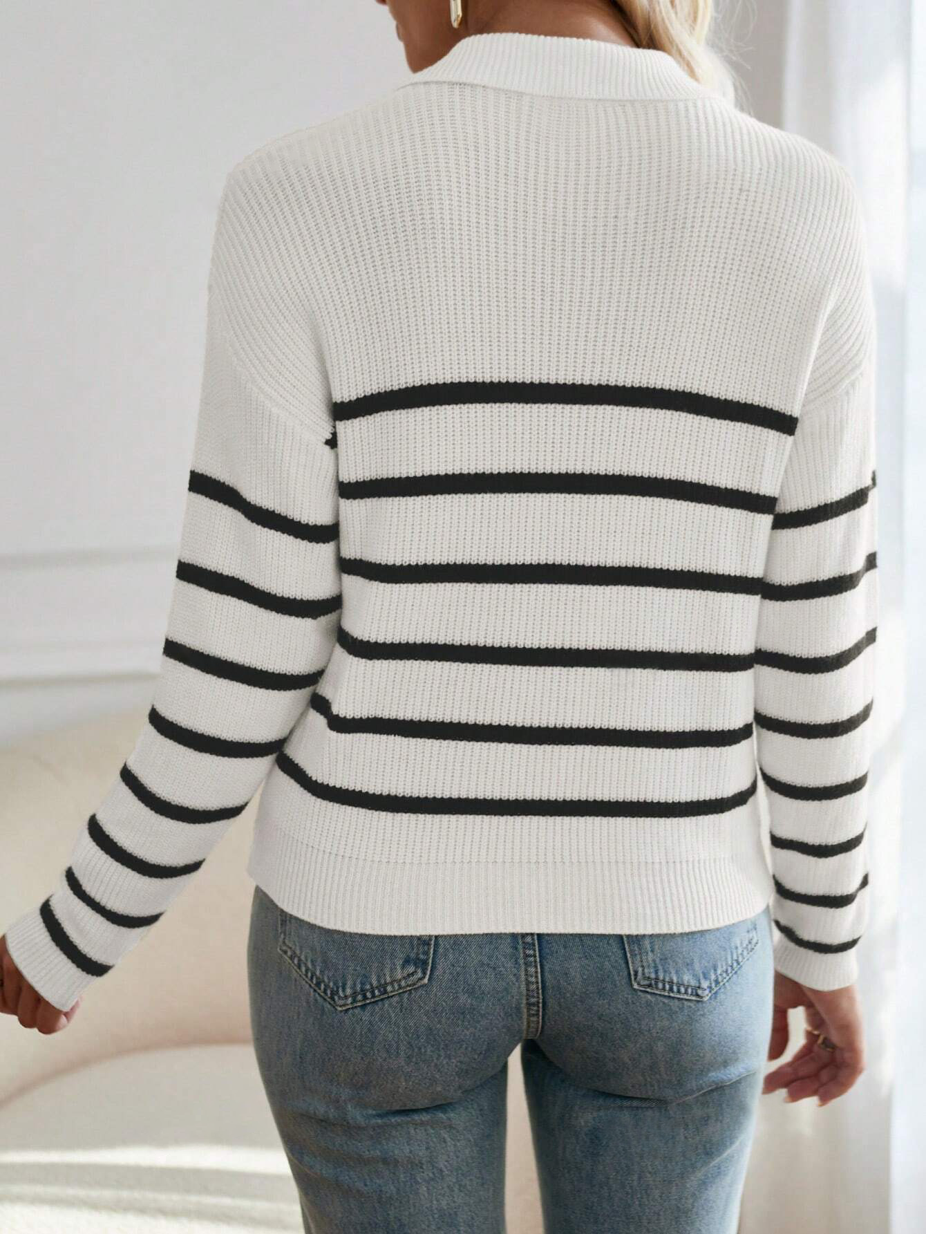 JOYSONS striped half-zip ribbed knit sweater