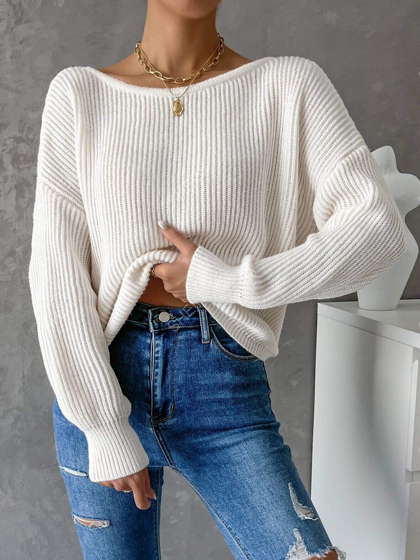 JOYSONS open-knit cable sweater