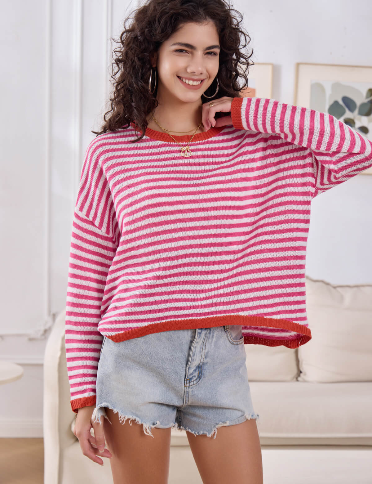 JOYSONS striped long sleeve crew neck sweater