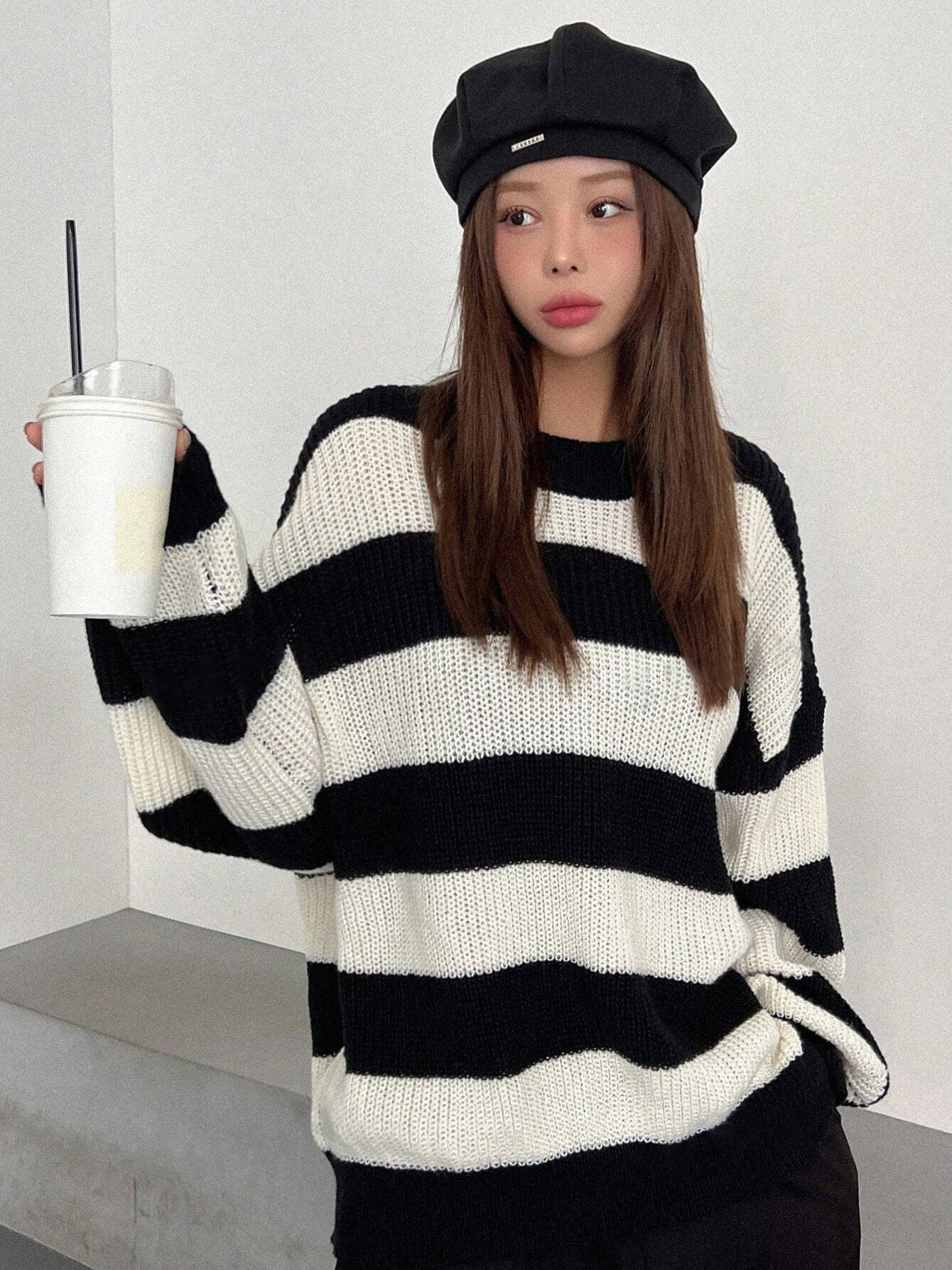 JOYSONS striped cropped knit sweater