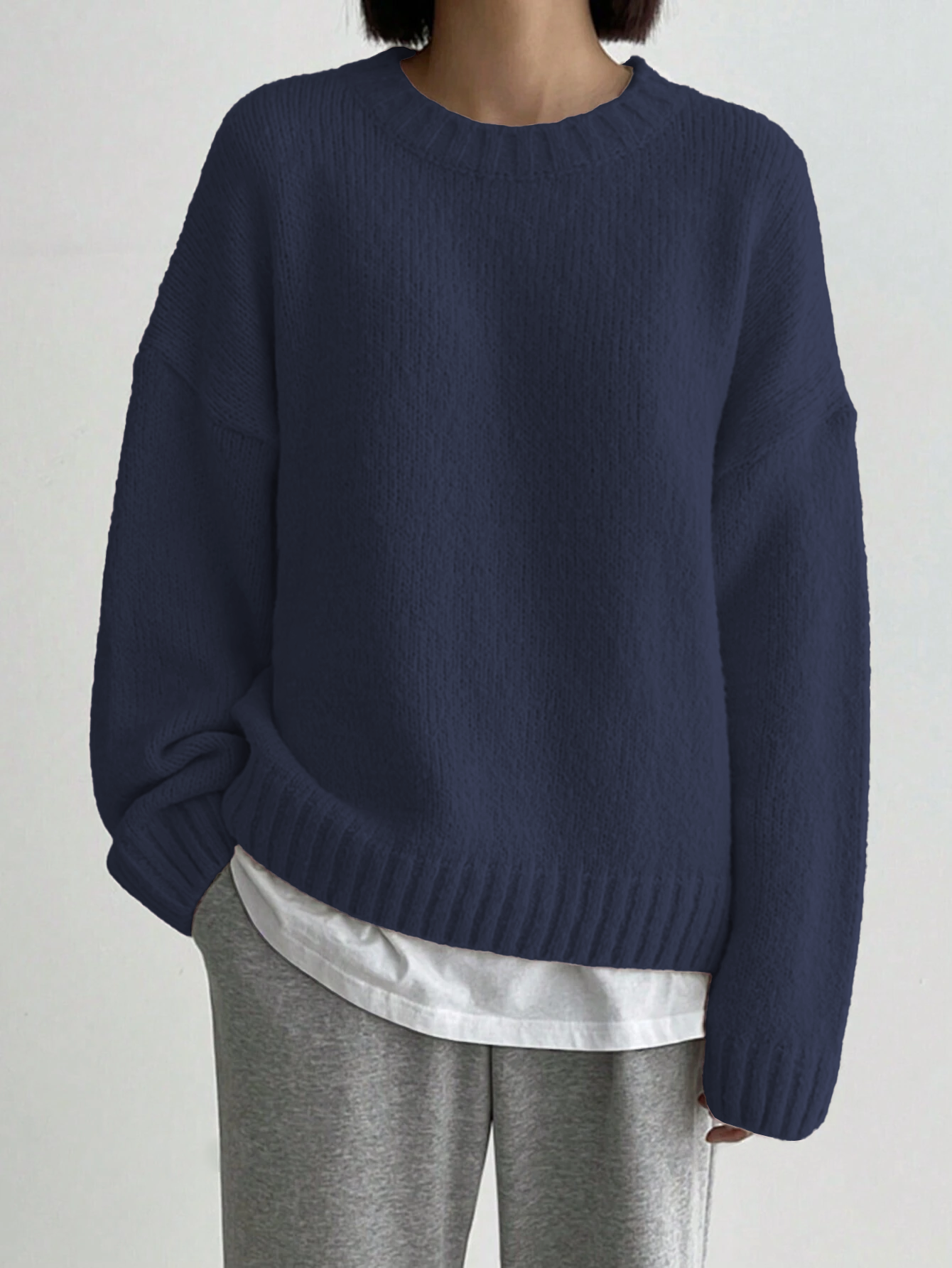 JOYSONS oversized drop-shoulder crew neck sweater