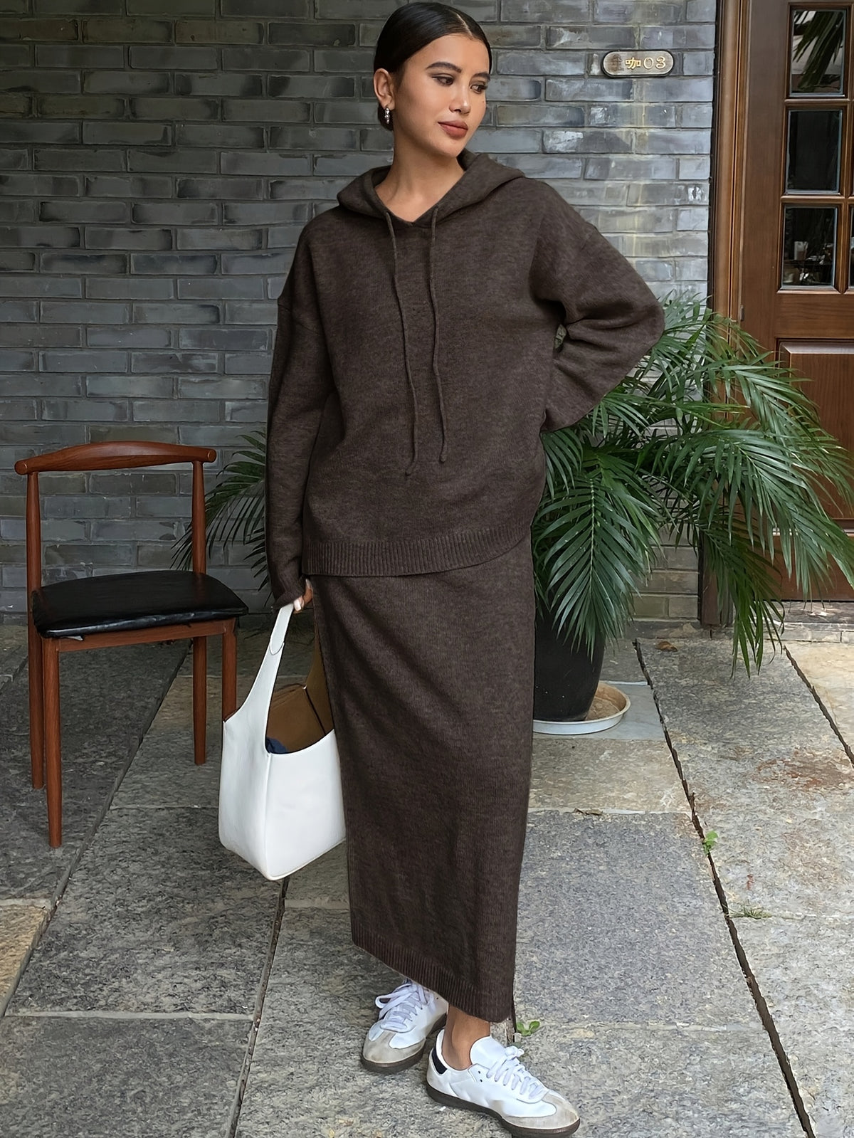 Hooded Sweater & Maxi Skirt Set