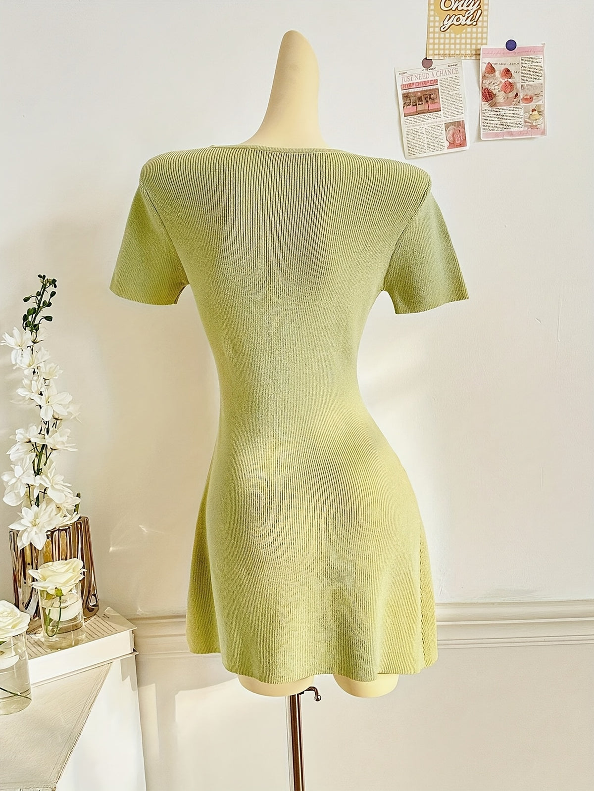 Button Front Short Sleeve Knit Mini Dress