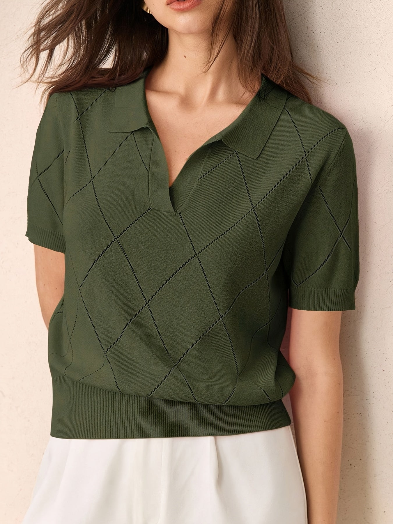 Women’s Argyle Short Sleeve Polo Sweater
