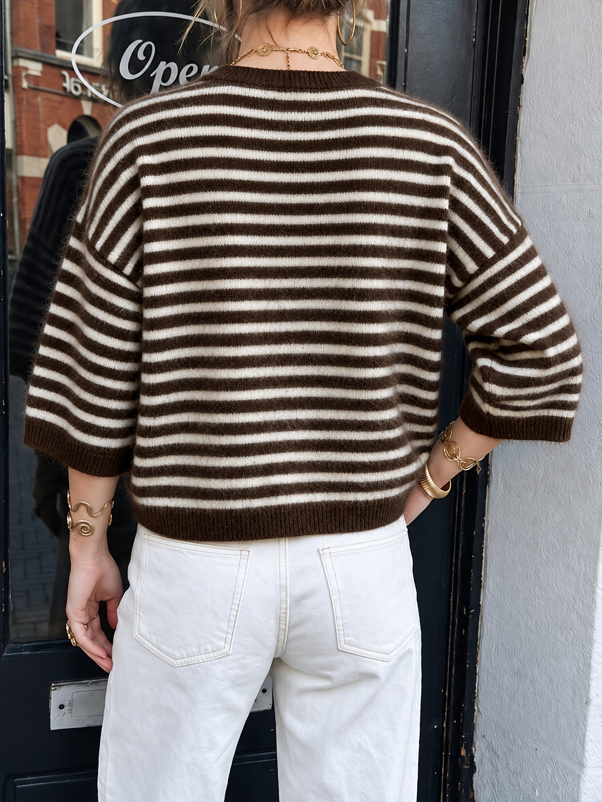 Striped Three Quarter Sleeve Sweater