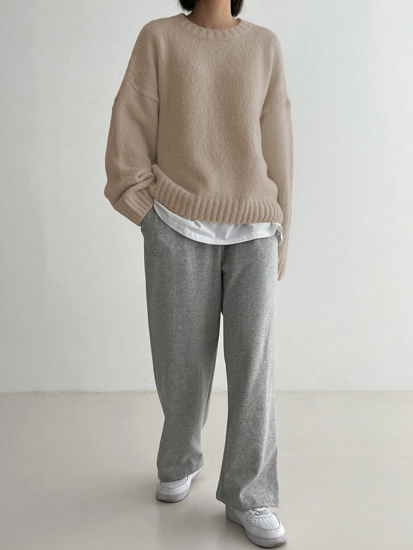JOYSONS oversized drop-shoulder crew neck sweater