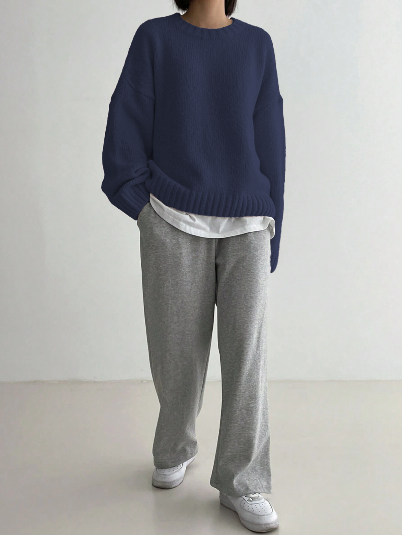 JOYSONS oversized drop-shoulder crew neck sweater