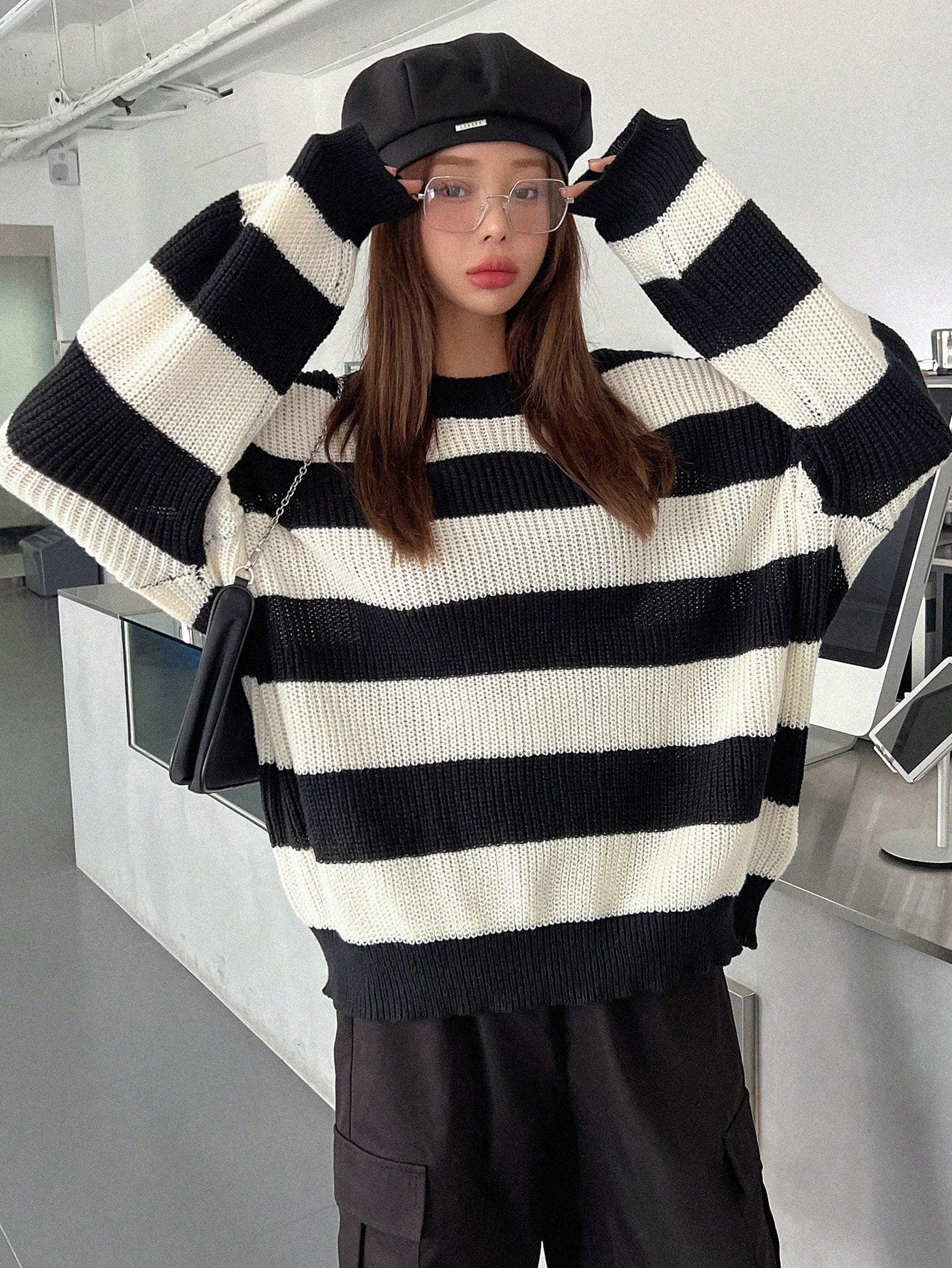 JOYSONS striped cropped knit sweater
