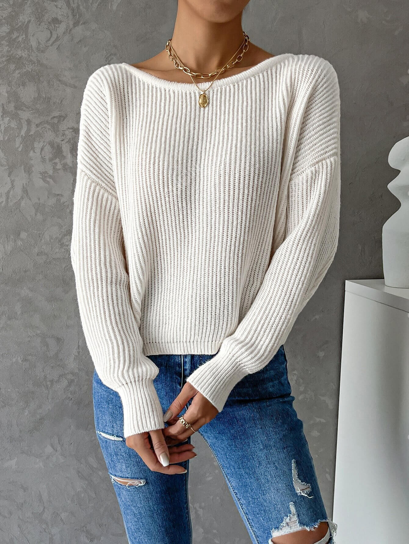 JOYSONS open-knit cable sweater