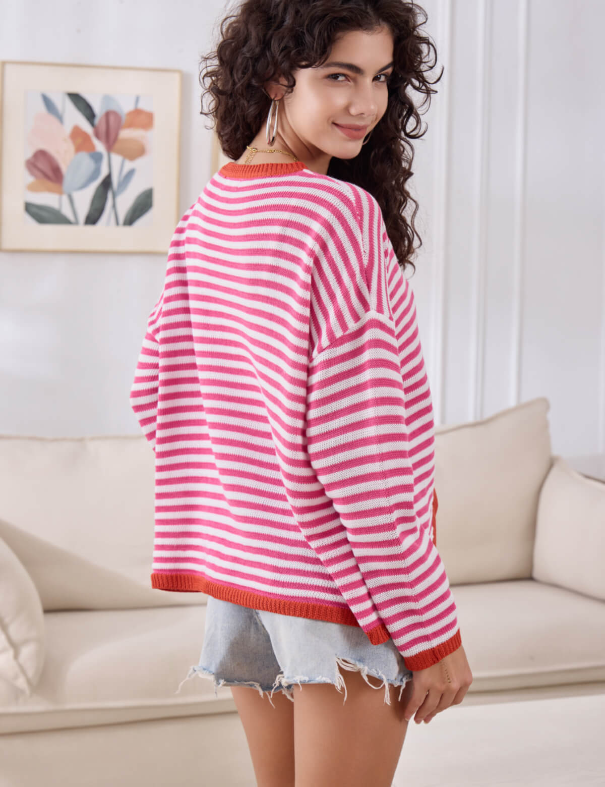 JOYSONS striped long sleeve crew neck sweater