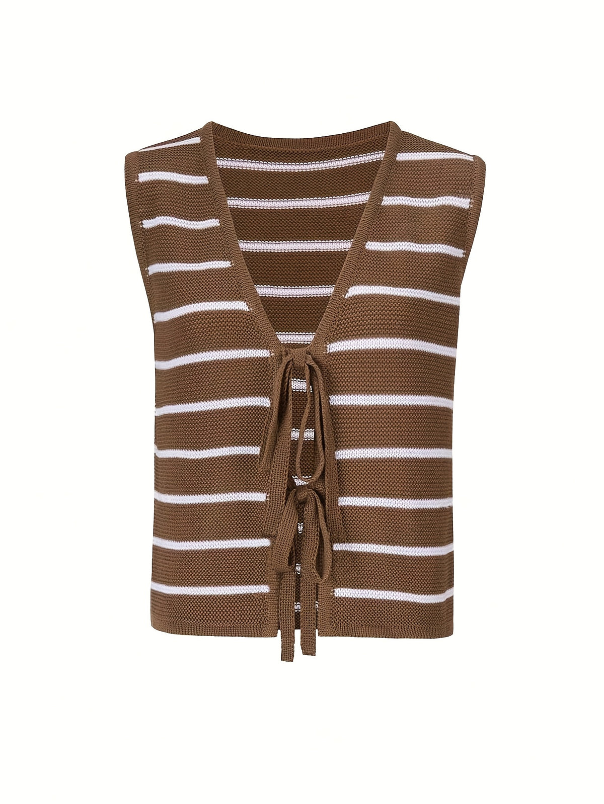 Striped Tie Front Sweater Vest - JOYSONS