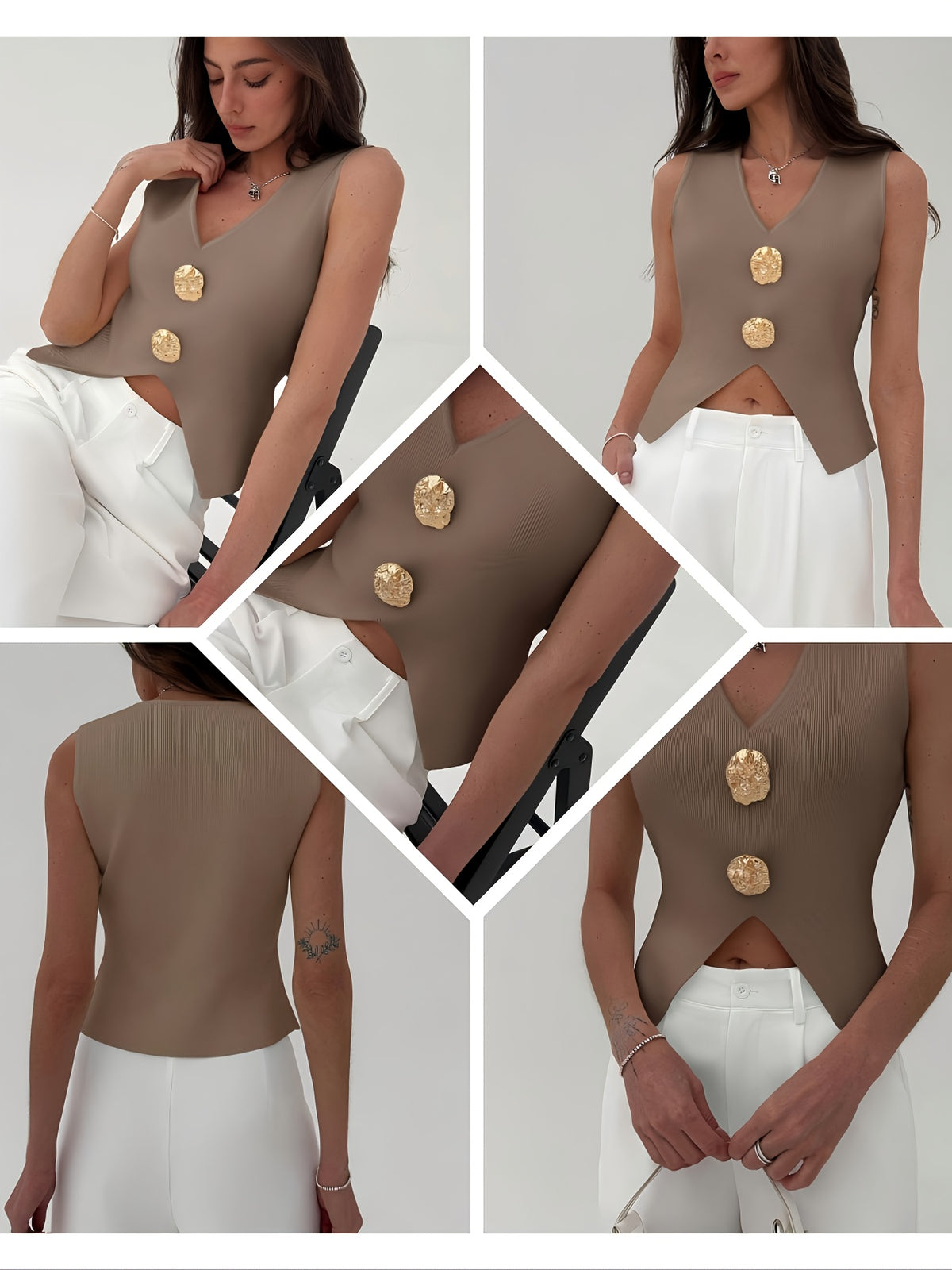 Gold Button V-Neck Sweater Vest