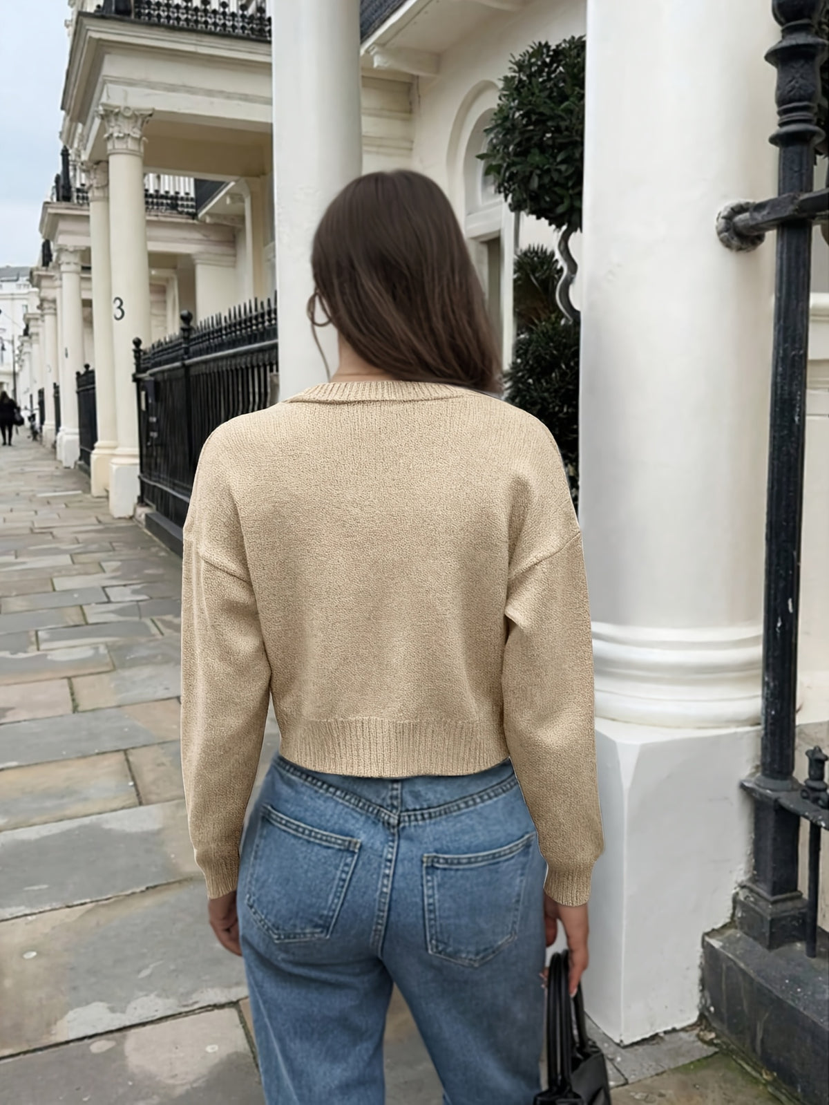Oatmeal Gold Button Cropped Cardigan