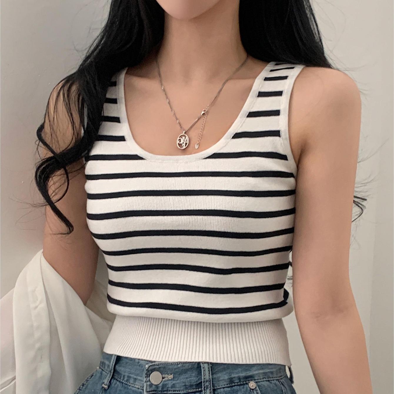 JOYSONS striped ribbed sleeveless knit tank top
