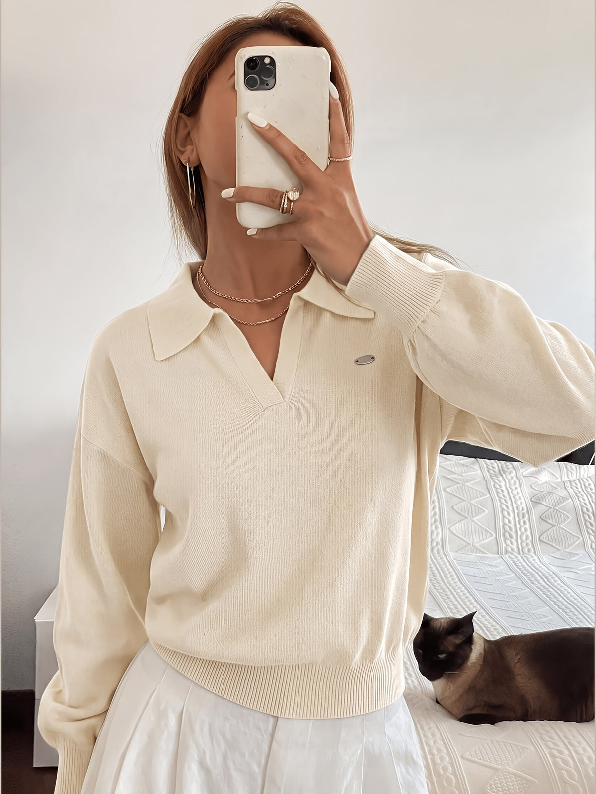 Embellished Polo Collar Sweater